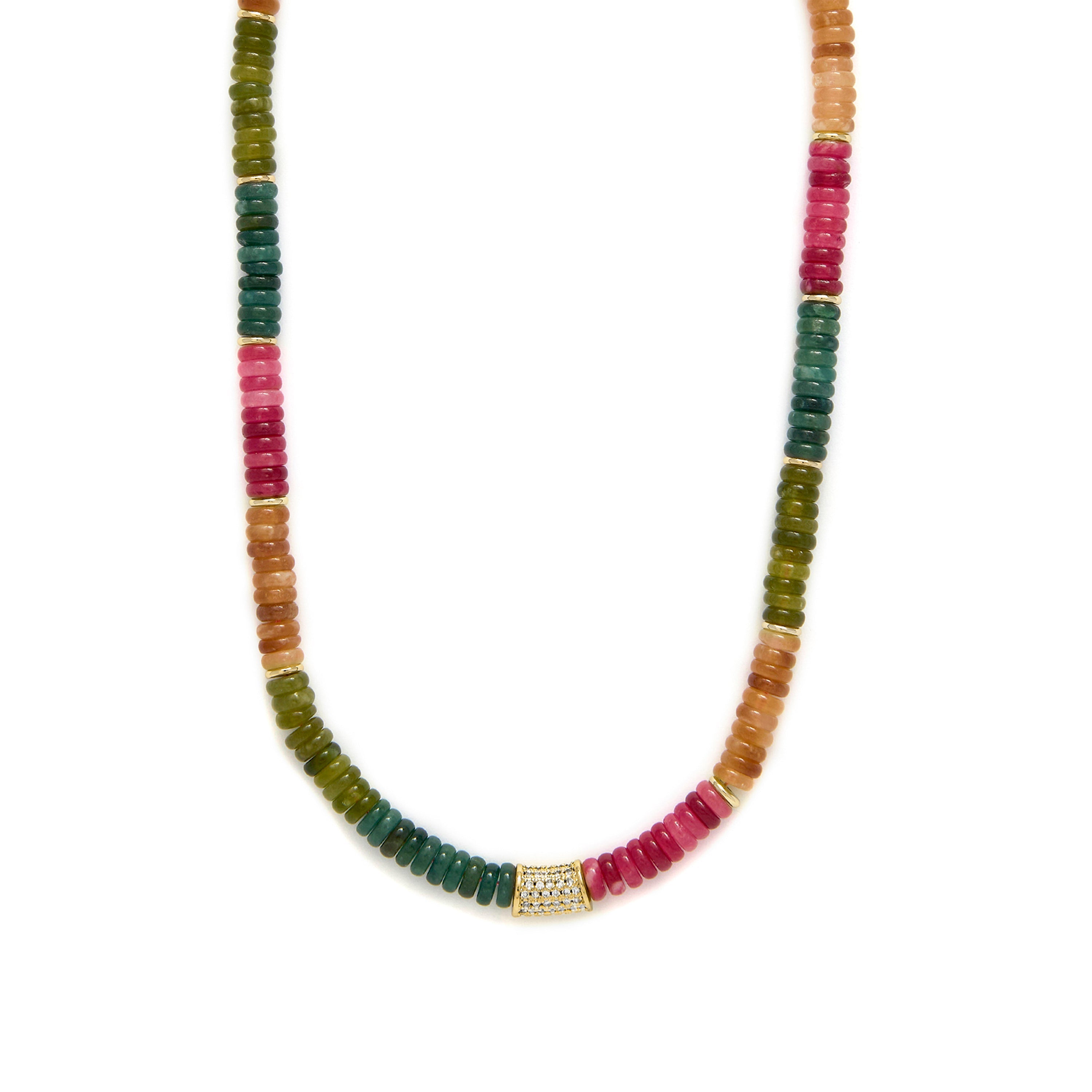 925 Sterling Silver and Multicolor Tourmaline Necklace with 18k Yellow Gold Finish - Megro