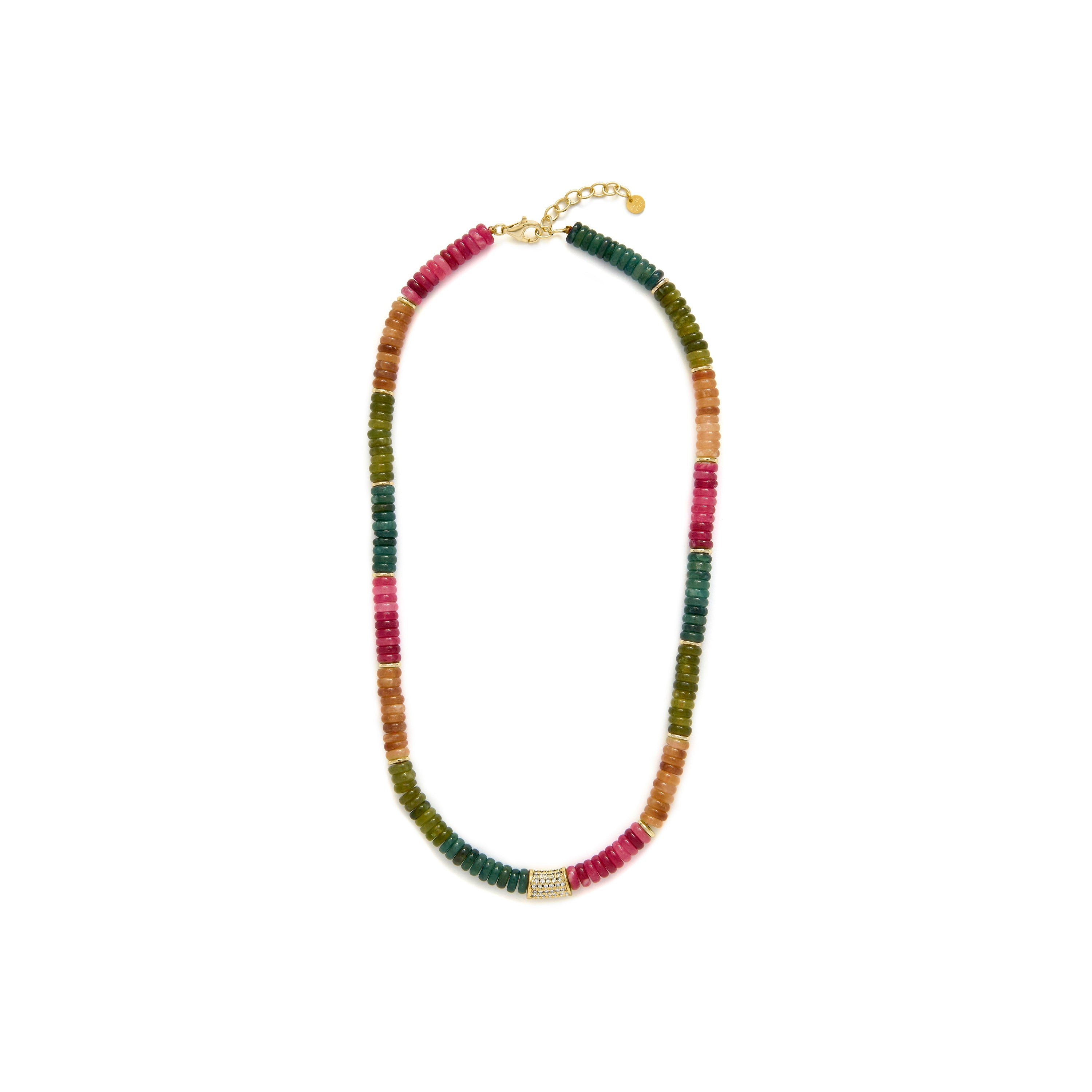 925 Sterling Silver and Multicolor Tourmaline Necklace with 18k Yellow Gold Finish - Megro