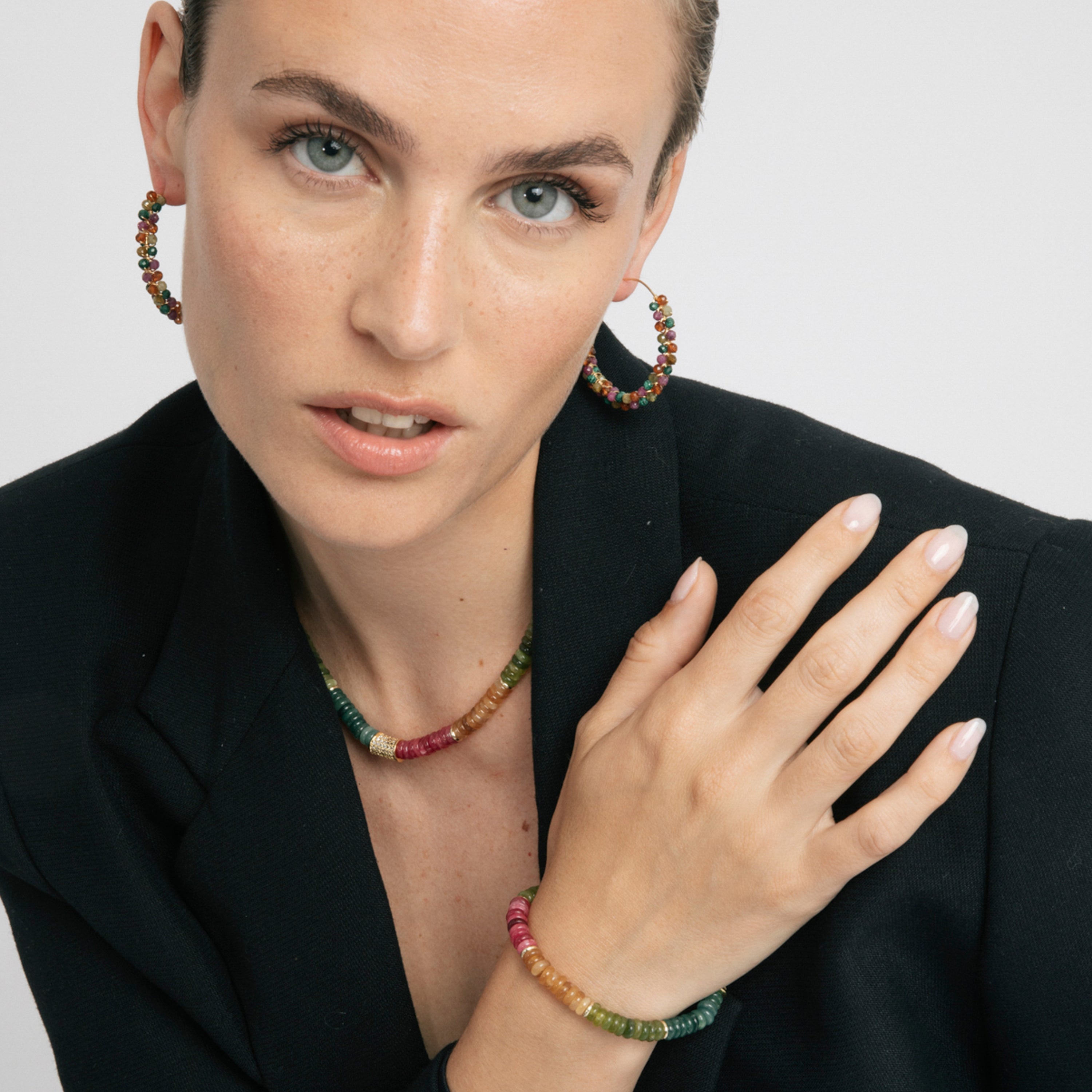 925 Sterling Silver and Multicolor Tourmaline Necklace with 18k Yellow Gold Finish - Megro