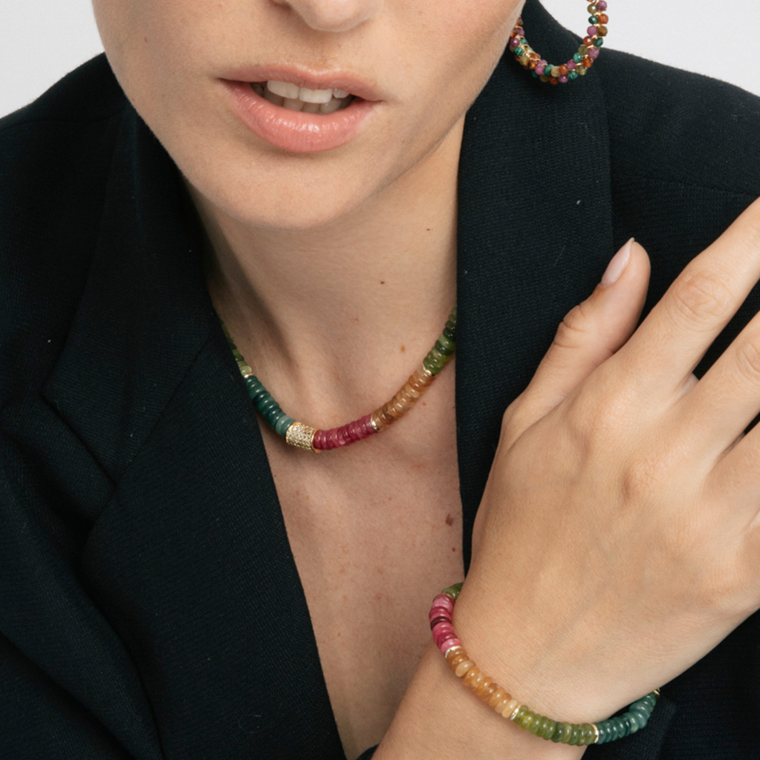 925 Sterling Silver and Multicolor Tourmaline Necklace with 18k Yellow Gold Finish - Megro