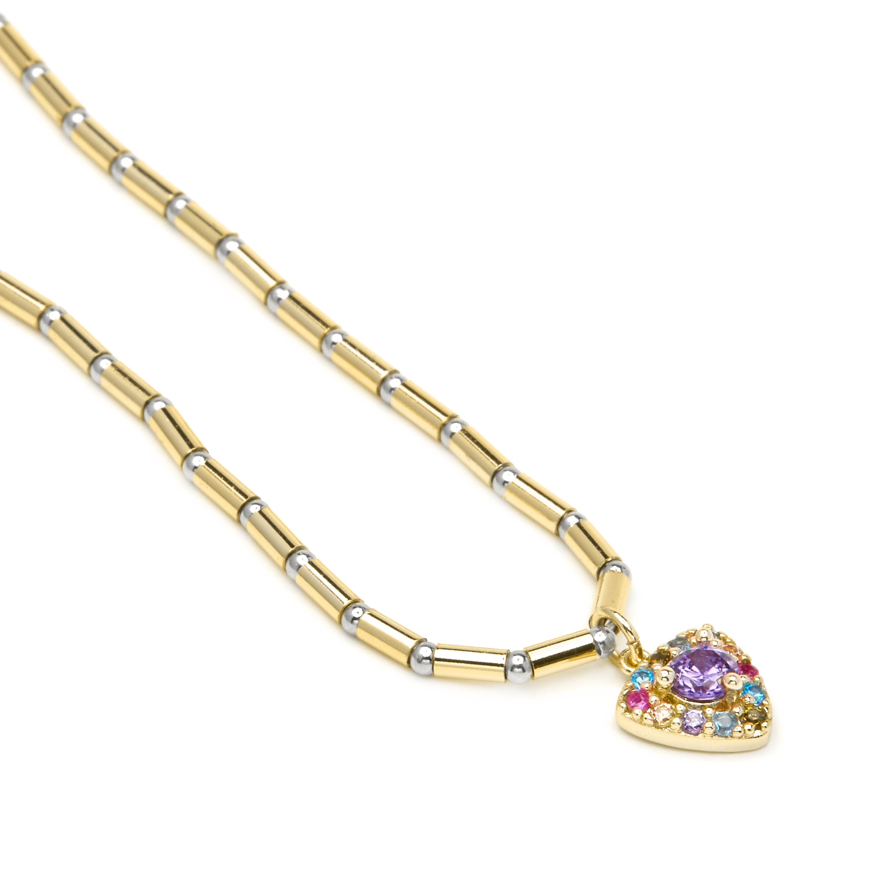18k yellow gold plated 925 Sterling Silver and Multicolor Zircon Necklace - Aldra