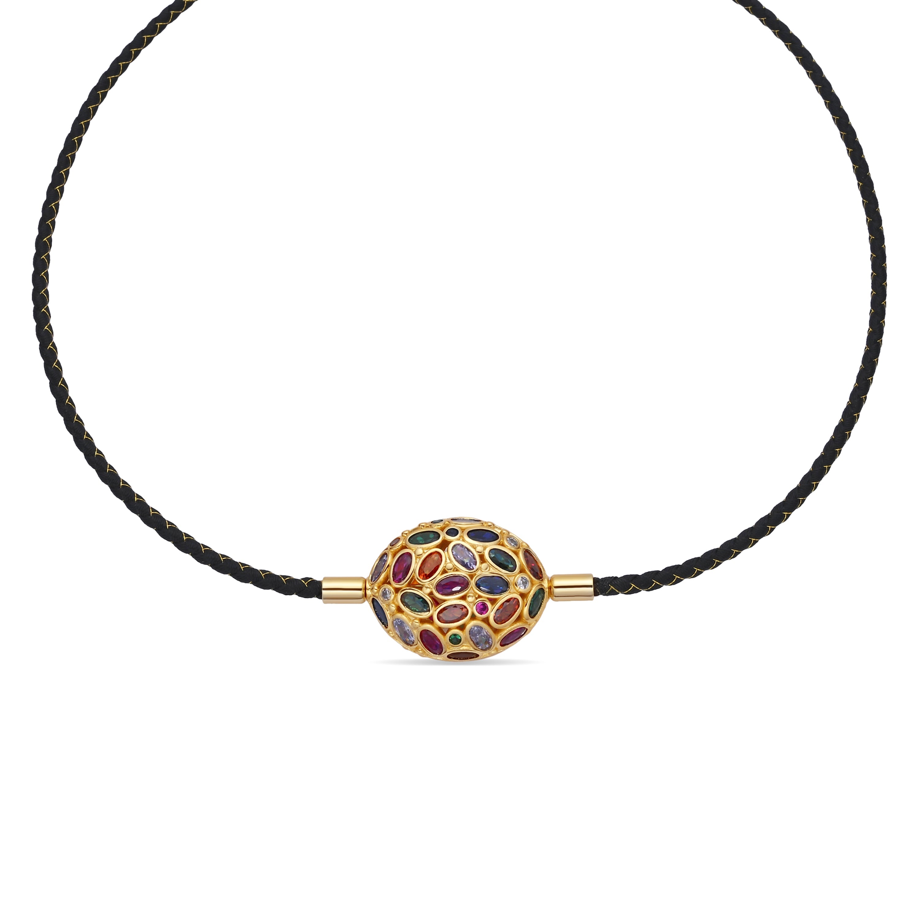 925 Sterling Silver and Multicolor Zirconia Necklace with 18k Yellow Gold Finish - Milkio