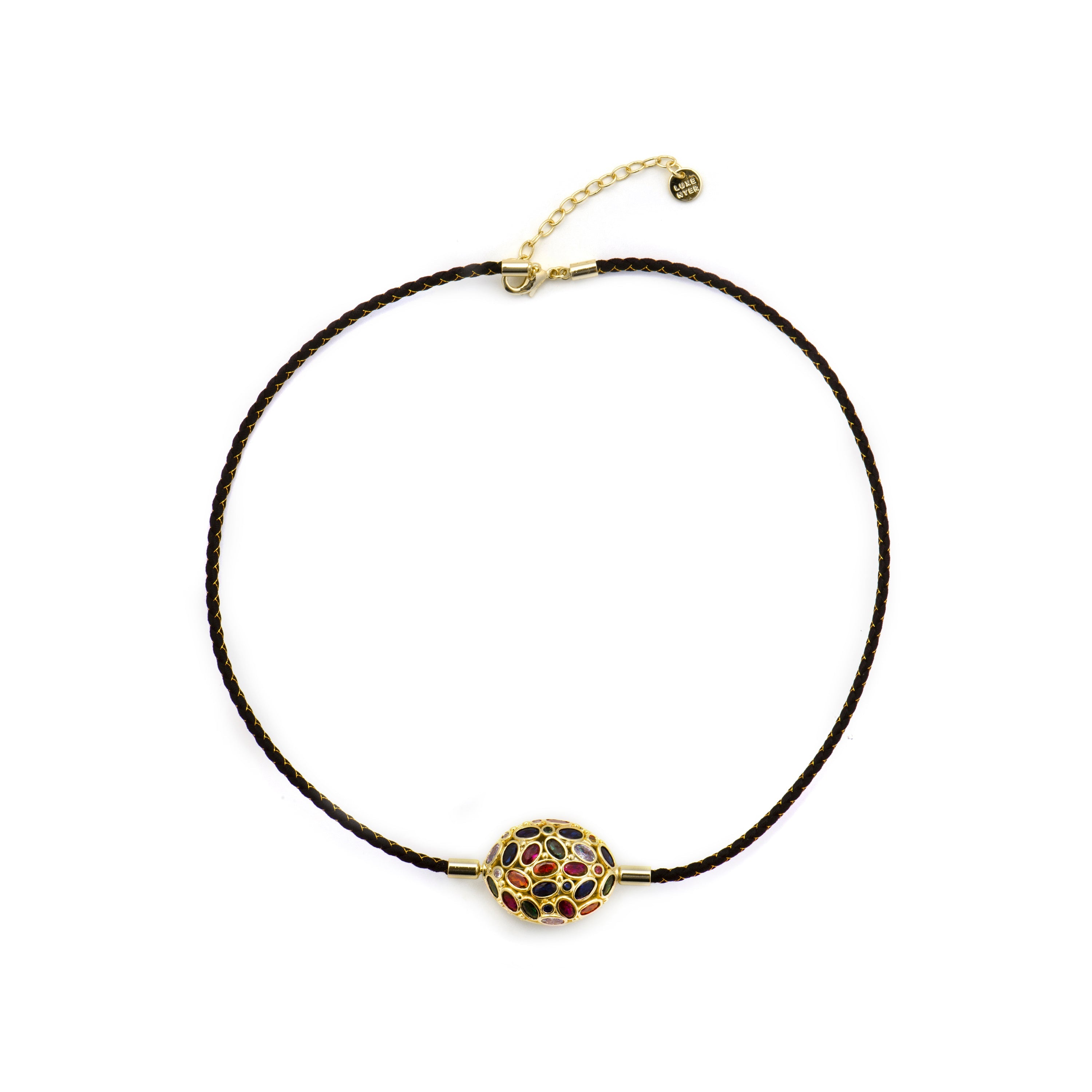 925 Sterling Silver and Multicolor Zirconia Necklace with 18k Yellow Gold Finish - Milkio