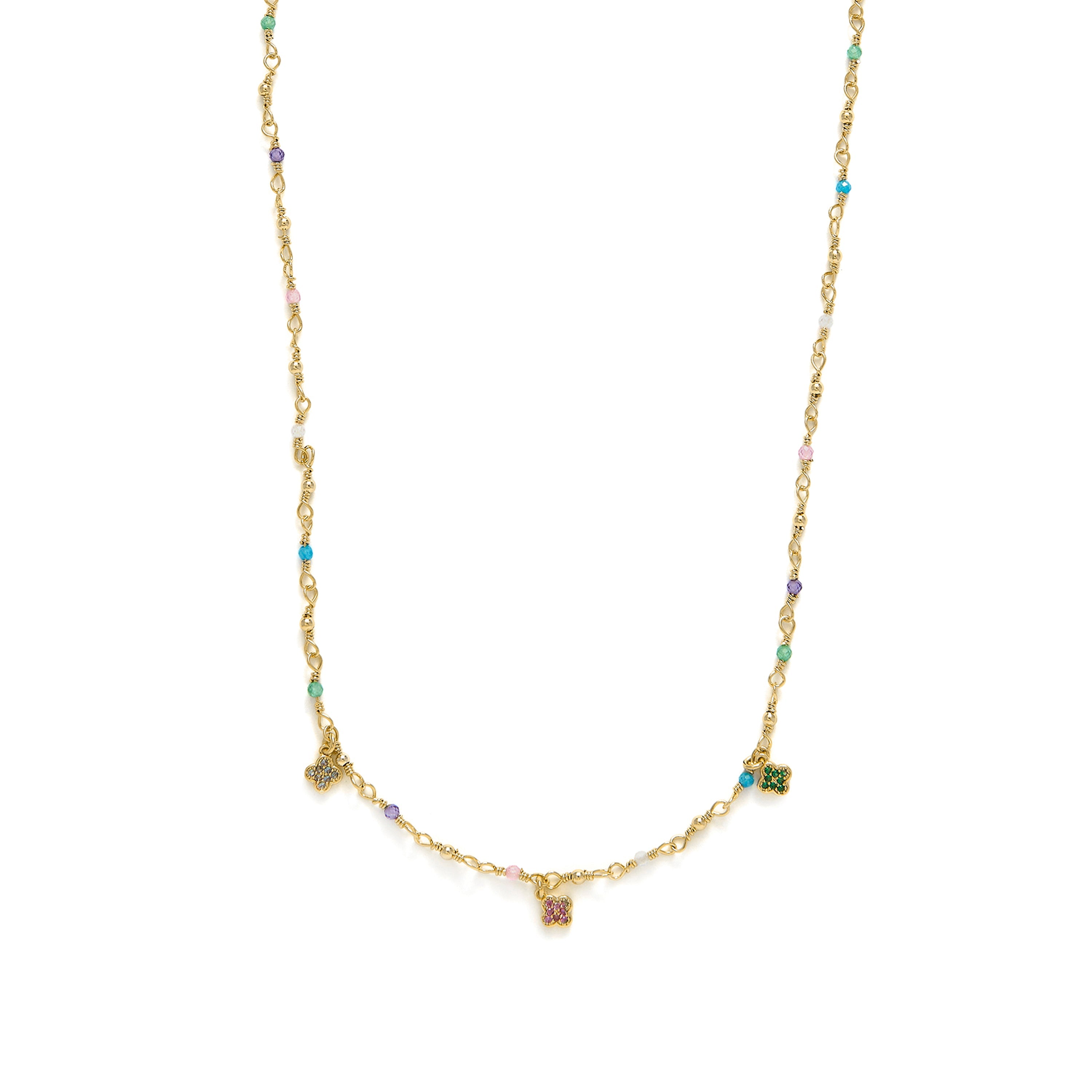 925 Sterling Silver and Multicolor Zirconia Necklace with 18k Yellow Gold Finish - Talip