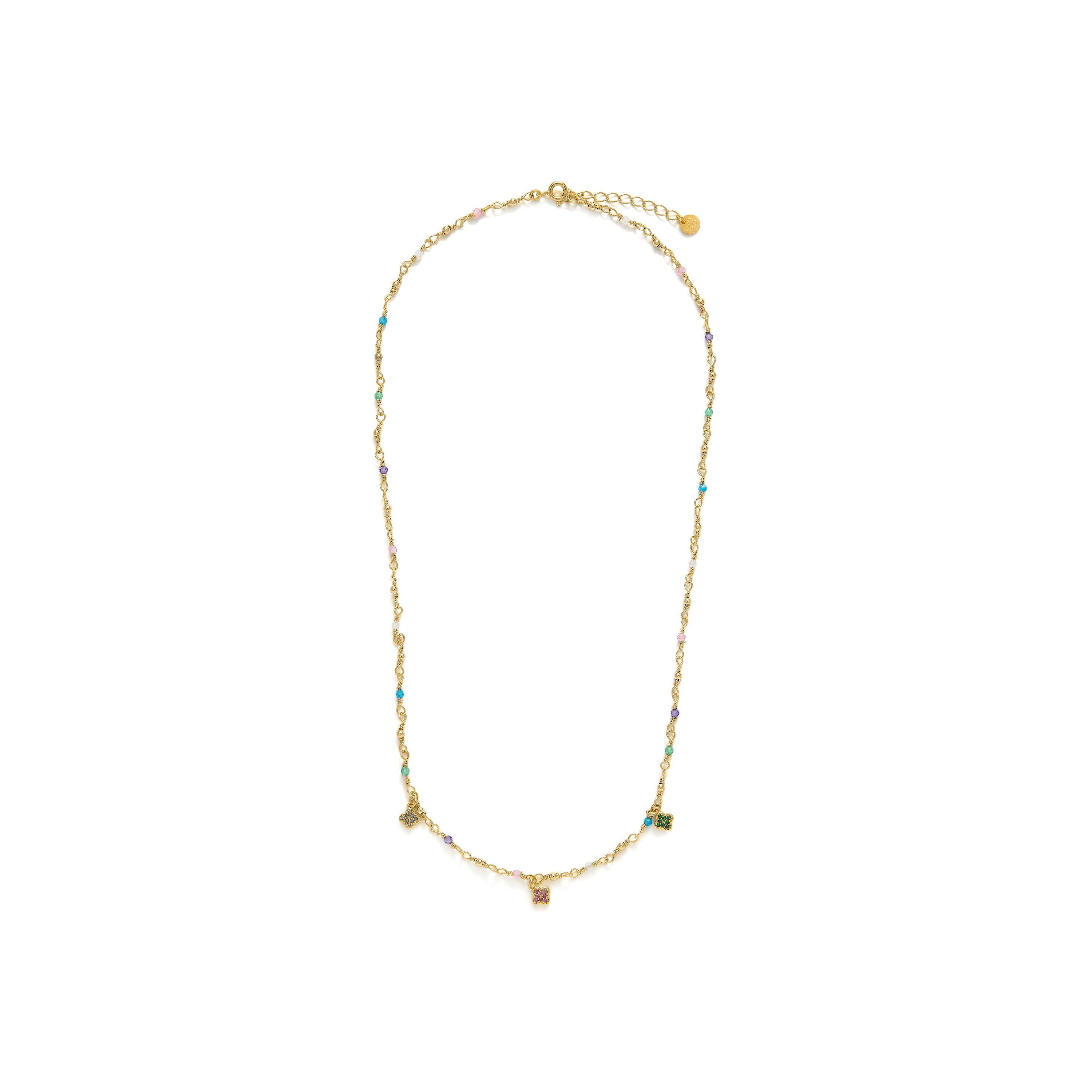 925 Sterling Silver and Multicolor Zirconia Necklace with 18k Yellow Gold Finish - Talip