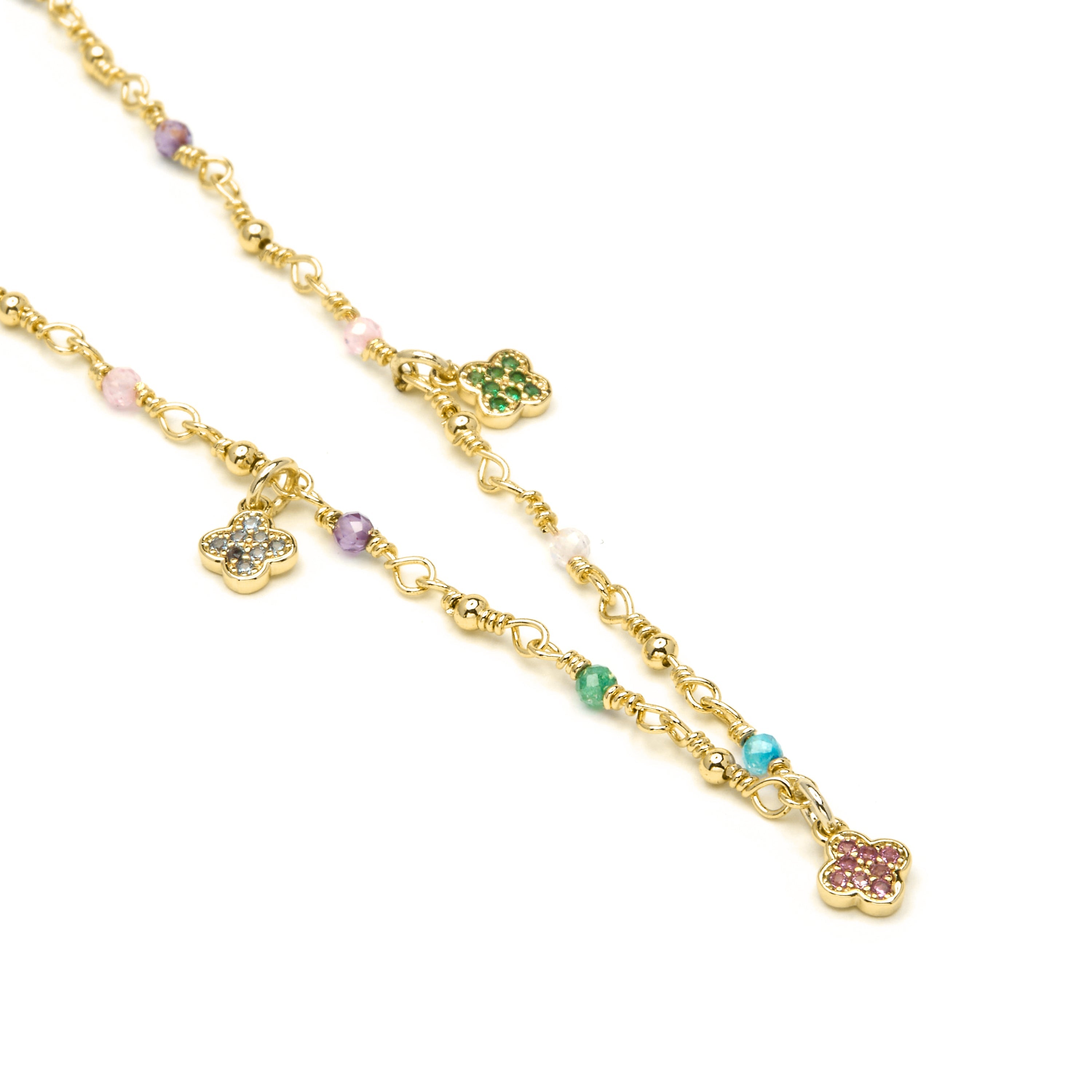 925 Sterling Silver and Multicolor Zirconia Necklace with 18k Yellow Gold Finish - Talip