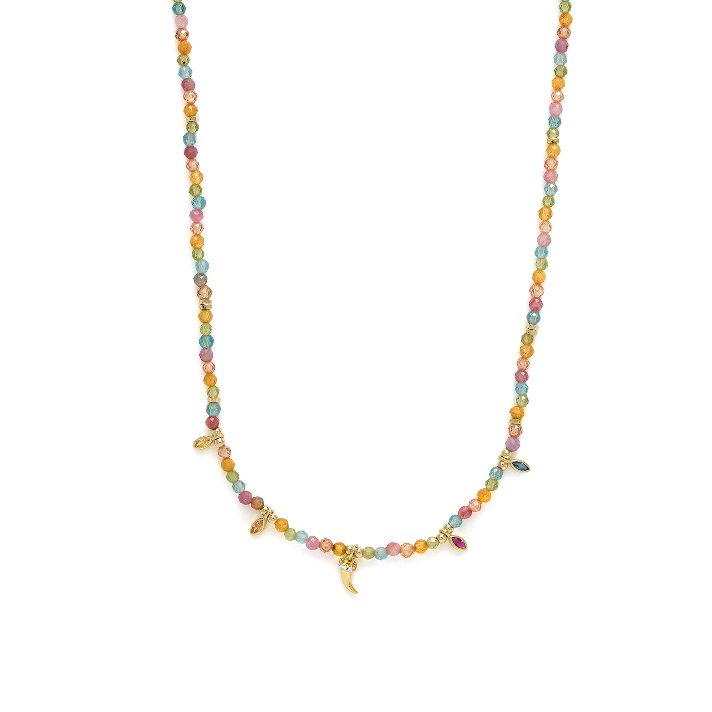 18k Yellow Gold Plated Sterling Silver 925 Multicolored Zircon Necklace - Esli