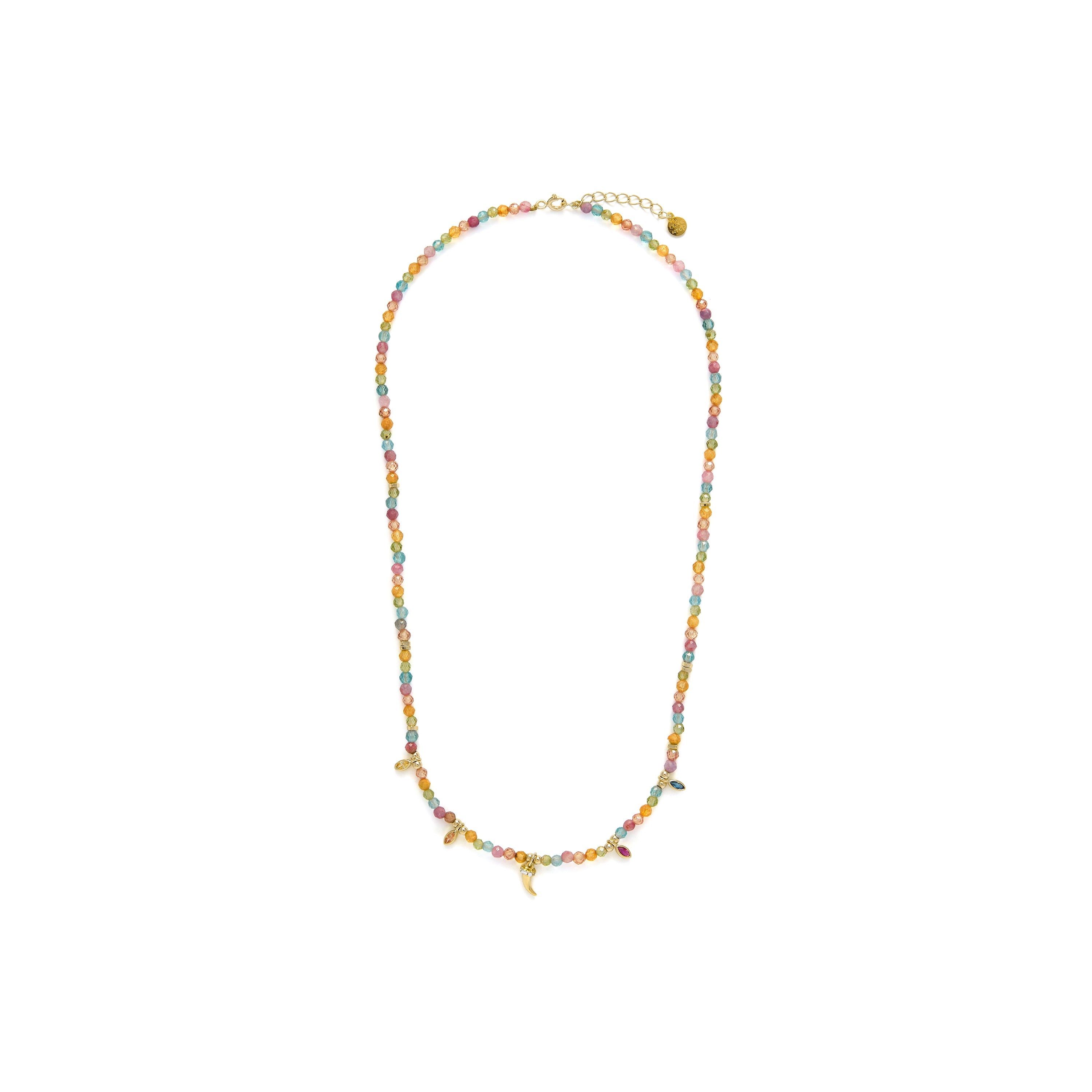 18k Yellow Gold Plated Sterling Silver 925 Multicolored Zircon Necklace - Esli