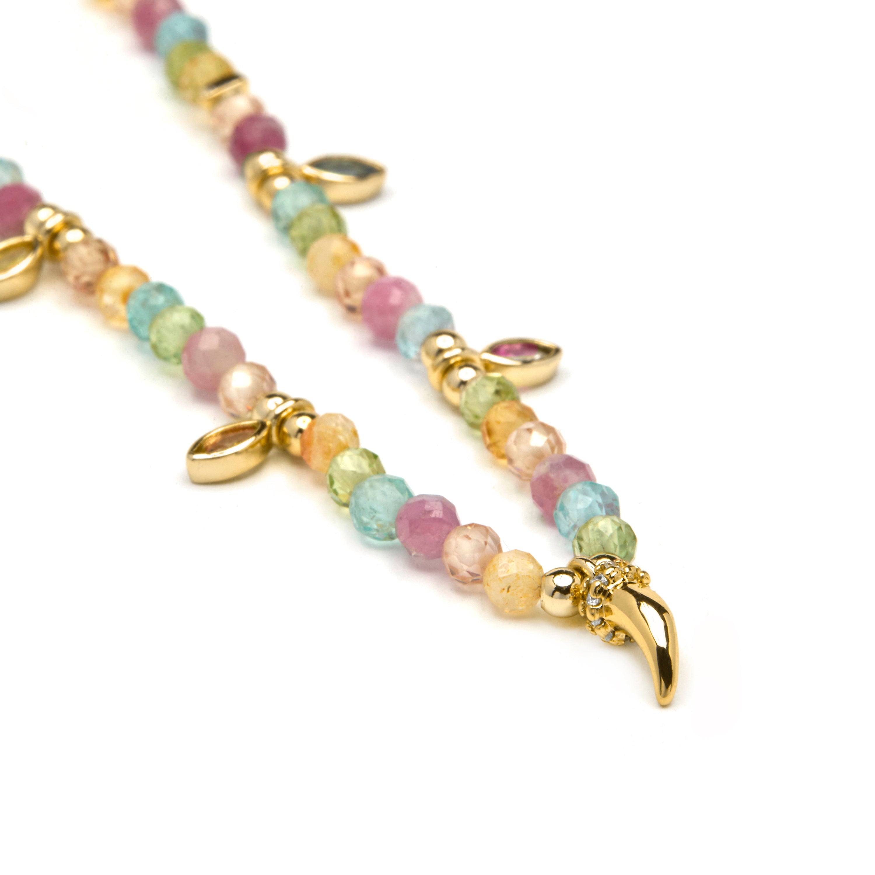 18k Yellow Gold Plated Sterling Silver 925 Multicolored Zircon Necklace - Esli
