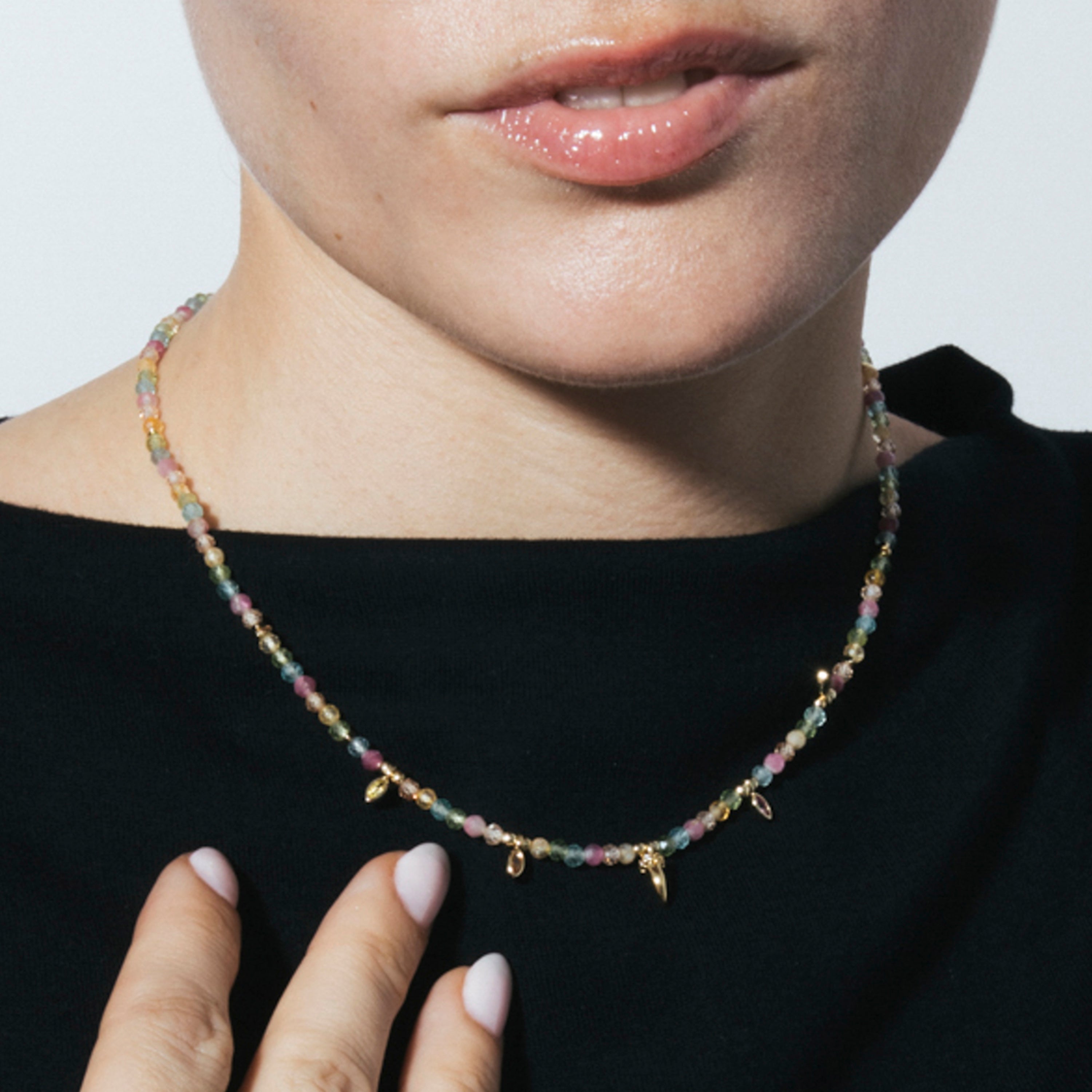 18k Yellow Gold Plated Sterling Silver 925 Multicolored Zircon Necklace - Esli