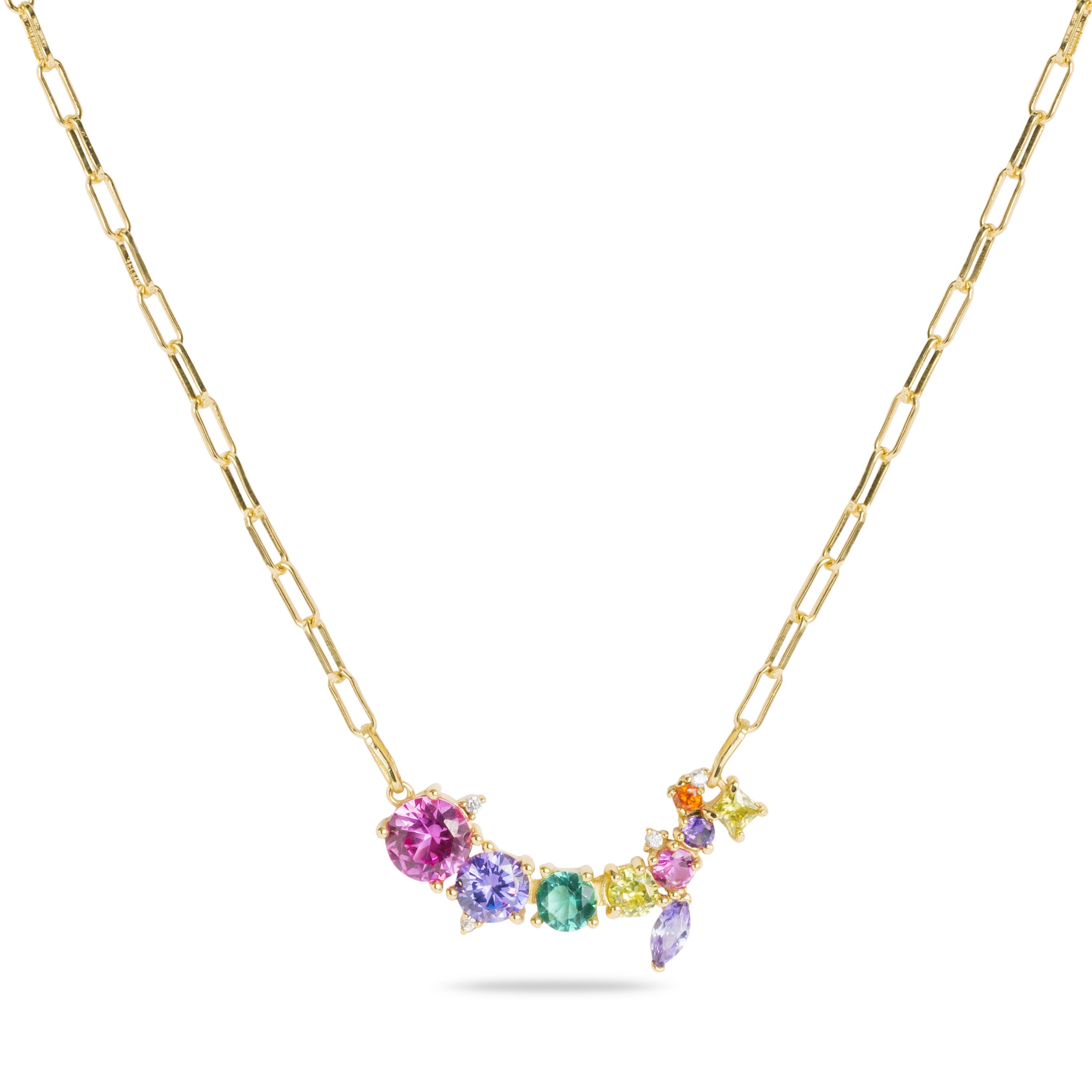 925 Sterling Silver Necklace with Multicolor Zirconia finished in 18K Yellow Gold - Melith