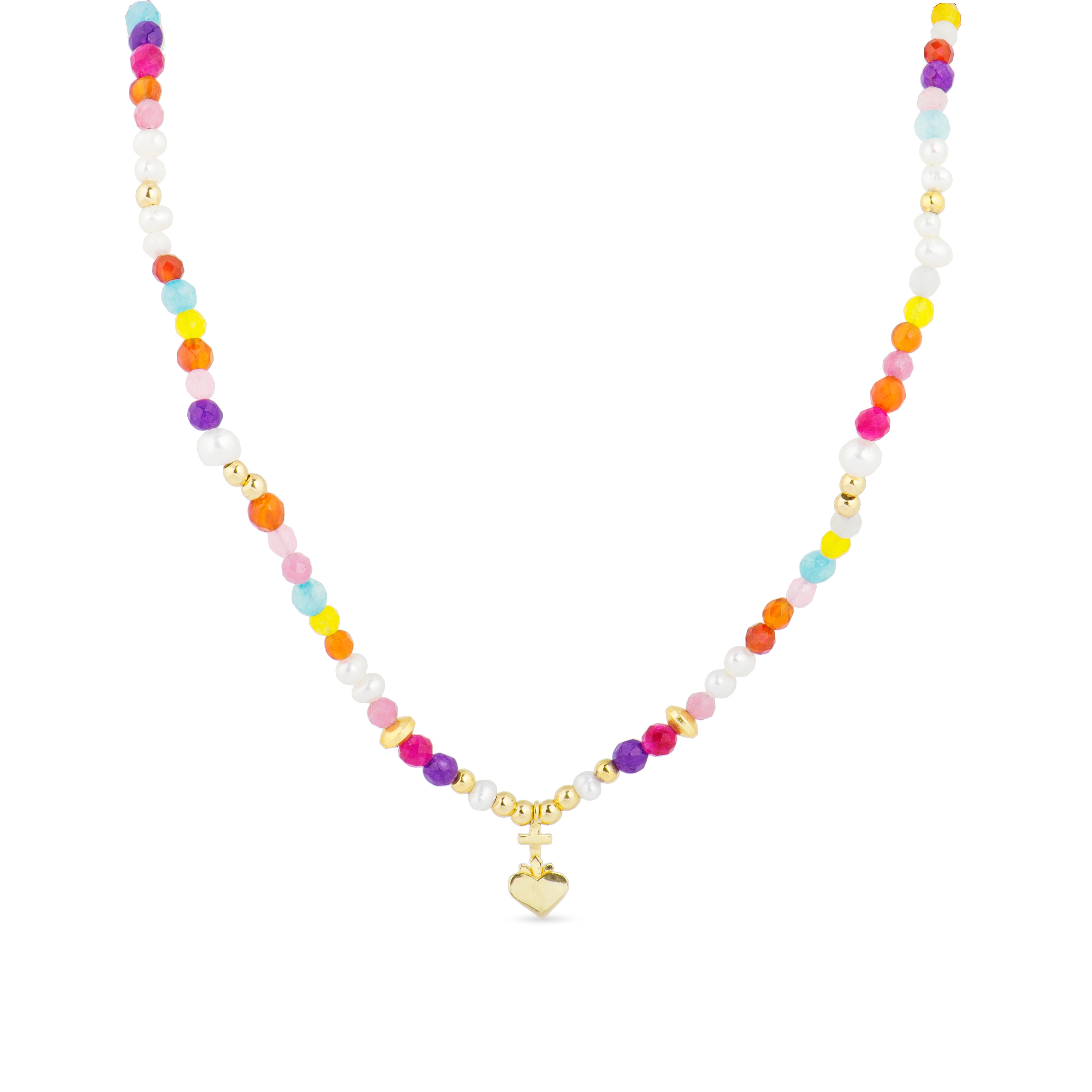 925 Sterling Silver Necklace with Multicolor Crystals Finished in 18K Yellow Gold - Nymox