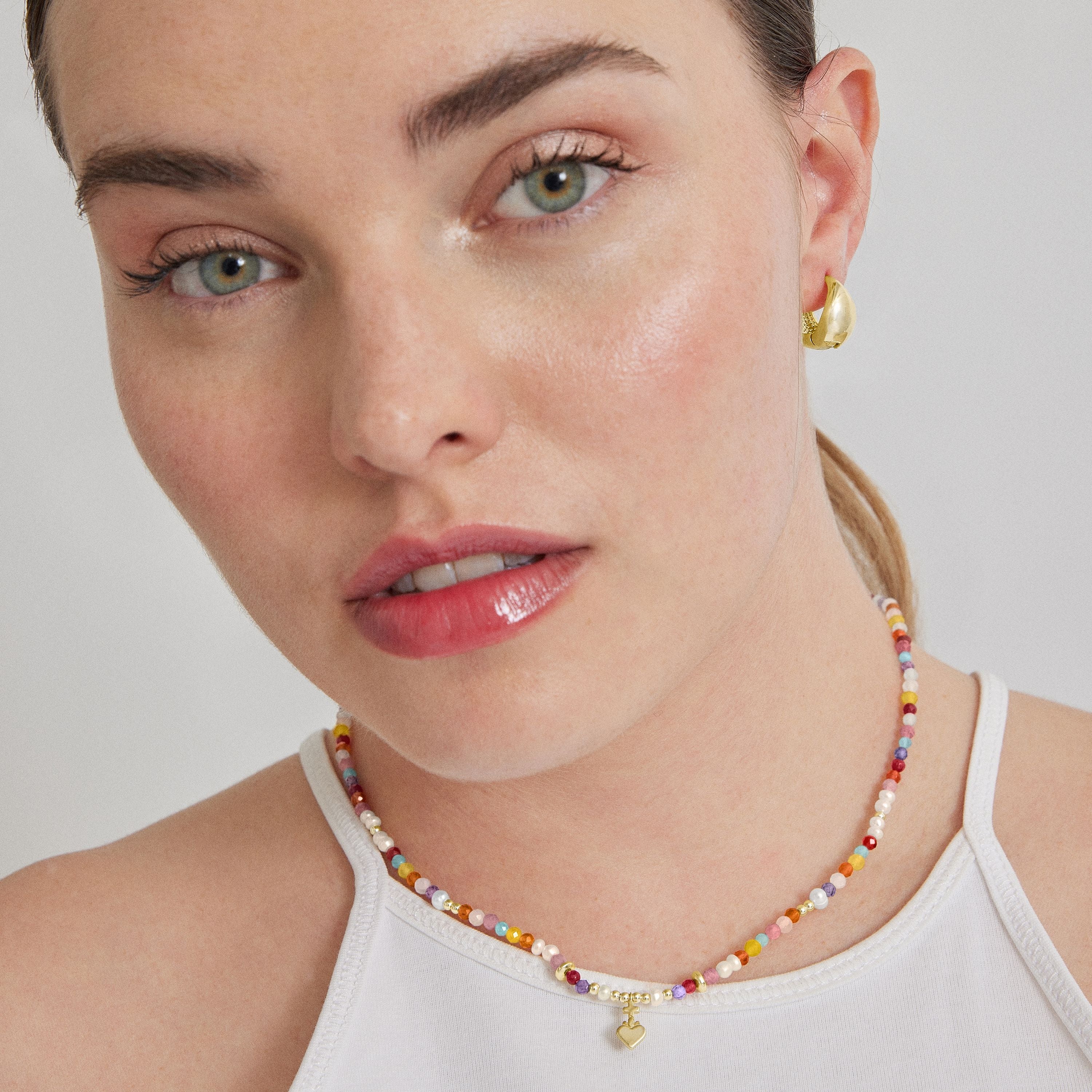 925 Sterling Silver Necklace with Multicolor Crystals Finished in 18K Yellow Gold - Nymox