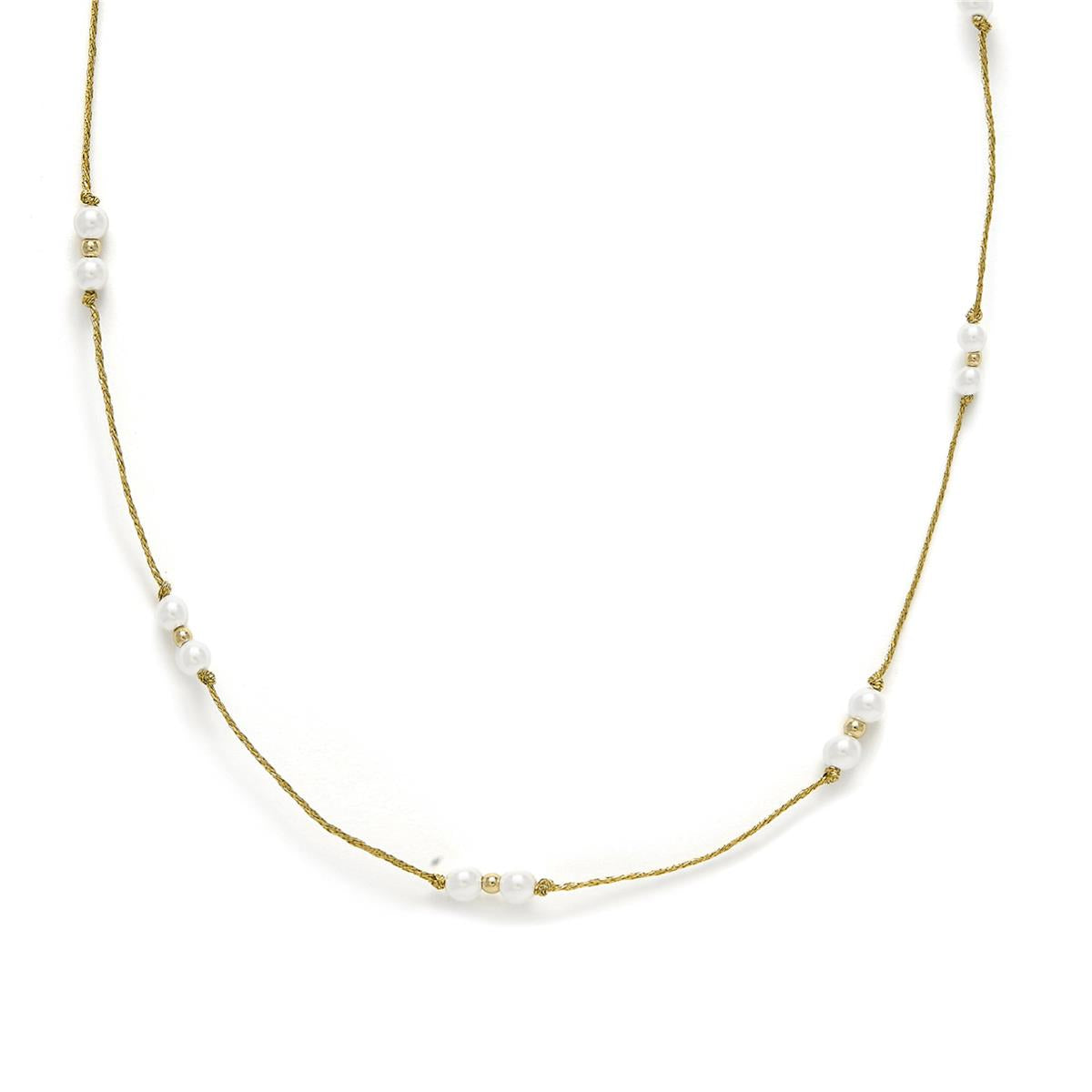 925 Sterling Silver Necklace with White Pearl, 18k Yellow Gold Plated - Deusu