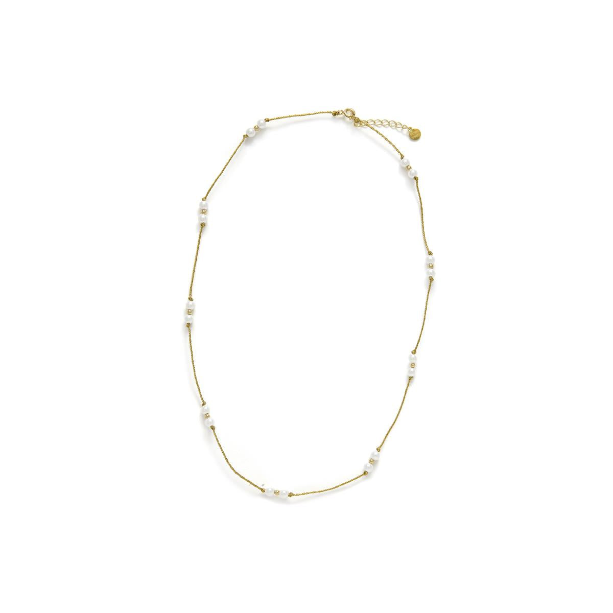925 Sterling Silver Necklace with White Pearl, 18k Yellow Gold Plated - Deusu