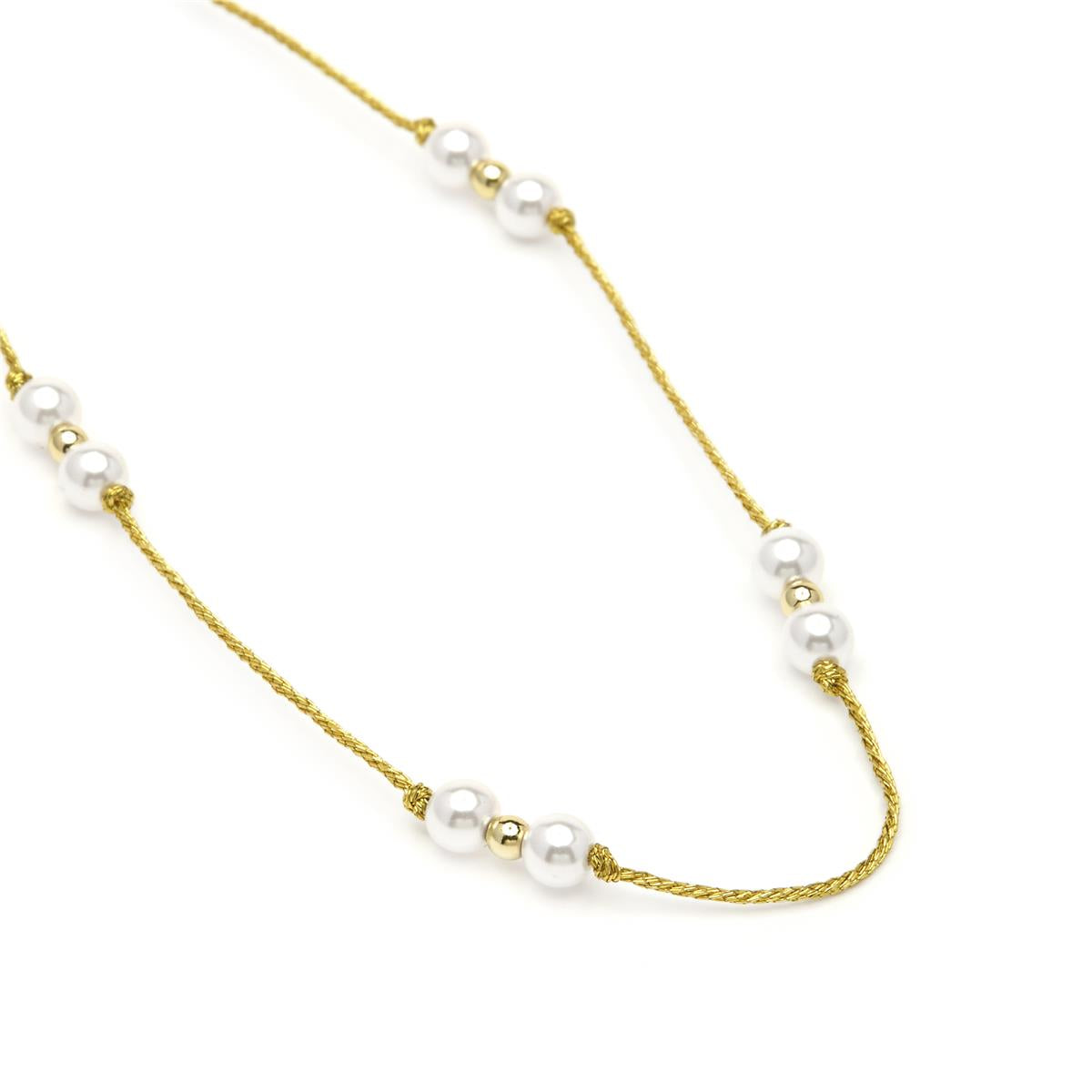 925 Sterling Silver Necklace with White Pearl, 18k Yellow Gold Plated - Deusu