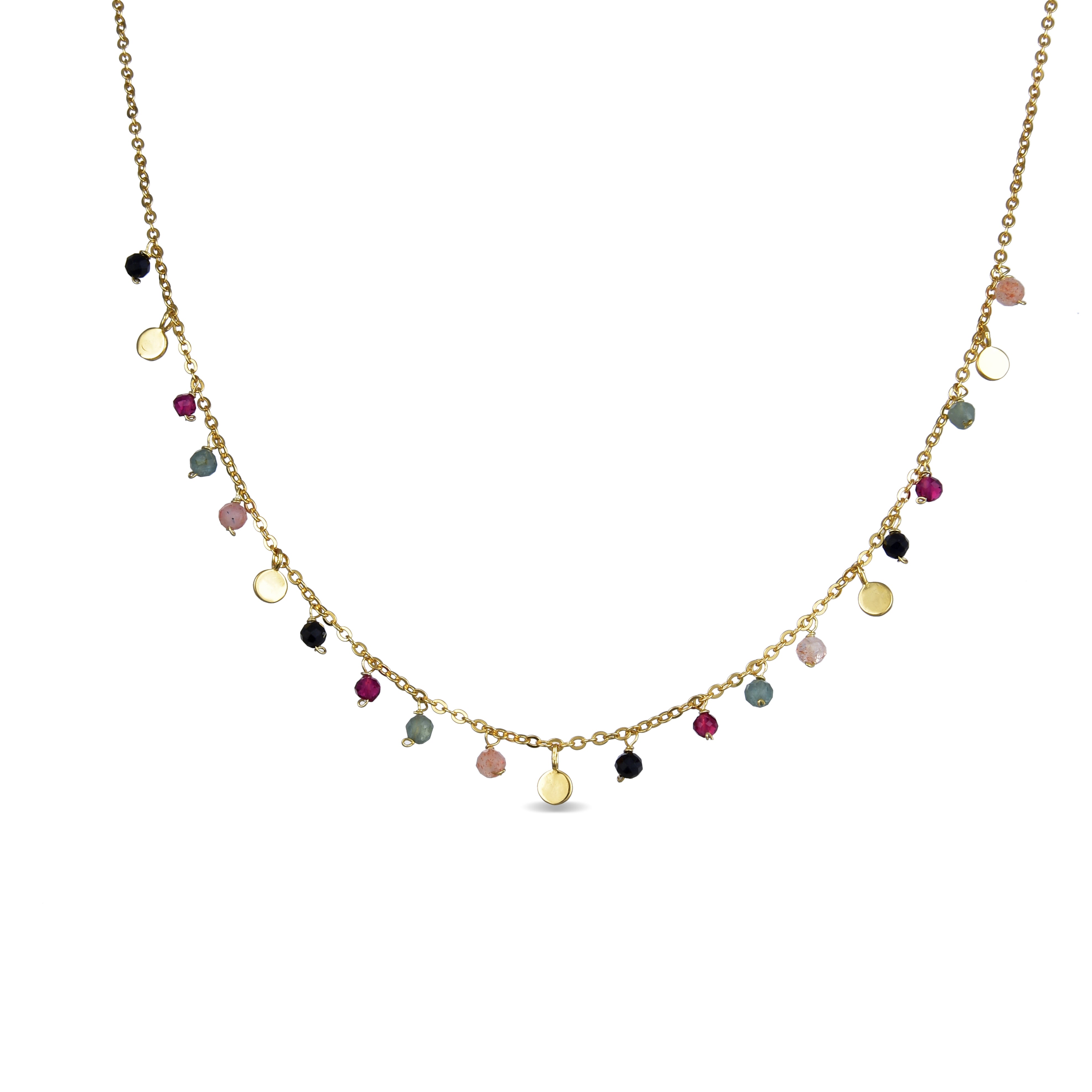 925 Sterling Silver Necklace with Multicolor Crystals Finished in 18K Yellow Gold - Natsad