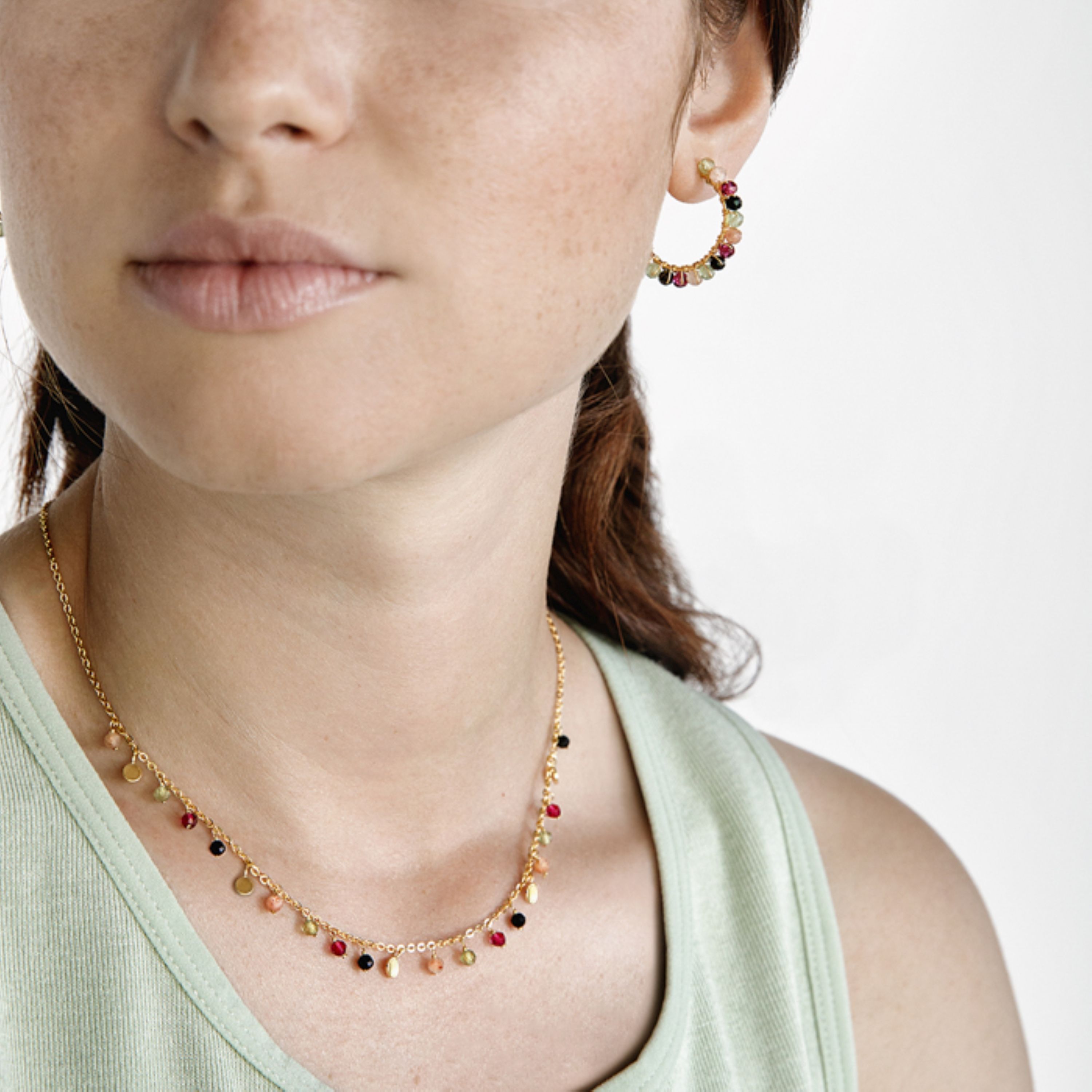 925 Sterling Silver Necklace with Multicolor Crystals Finished in 18K Yellow Gold - Natsad