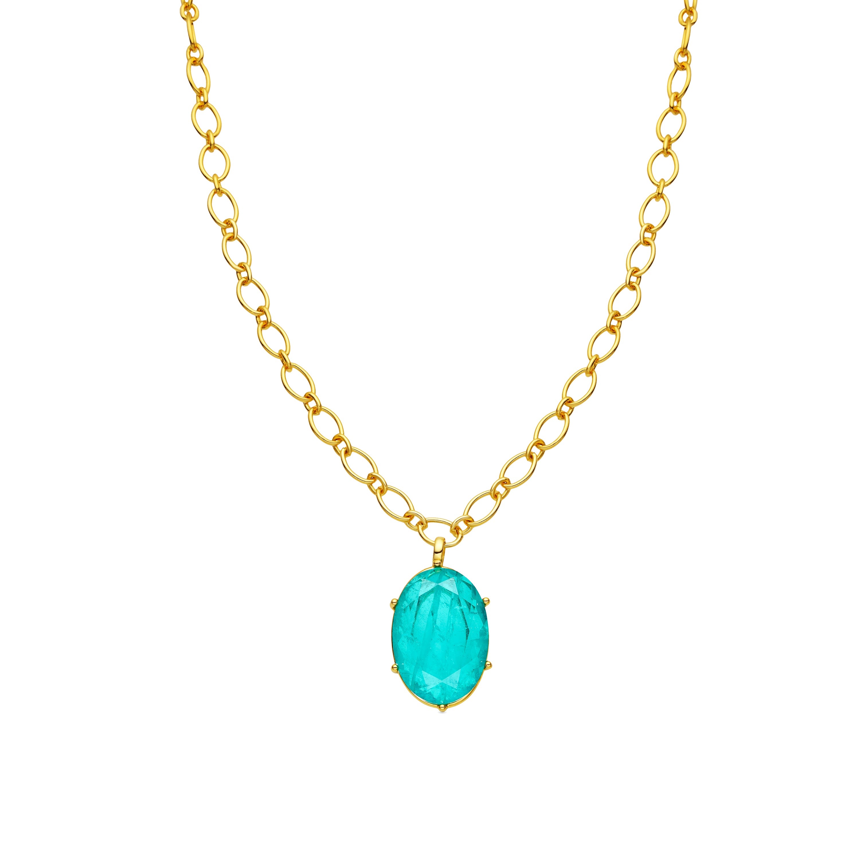 925 Sterling Silver and Green Zirconia Necklace, 18k Yellow Gold Finish - Jadir