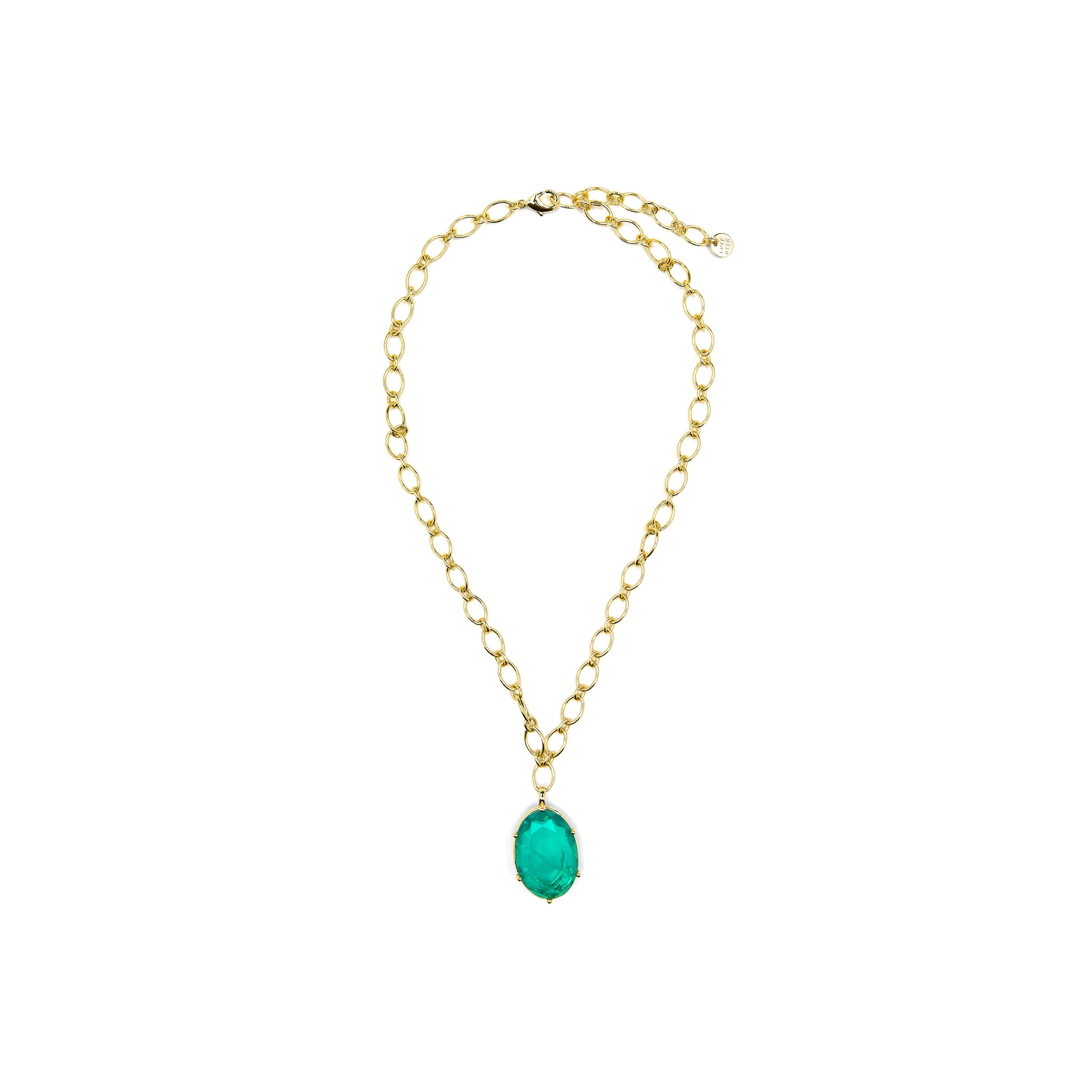 925 Sterling Silver and Green Zirconia Necklace, 18k Yellow Gold Finish - Jadir
