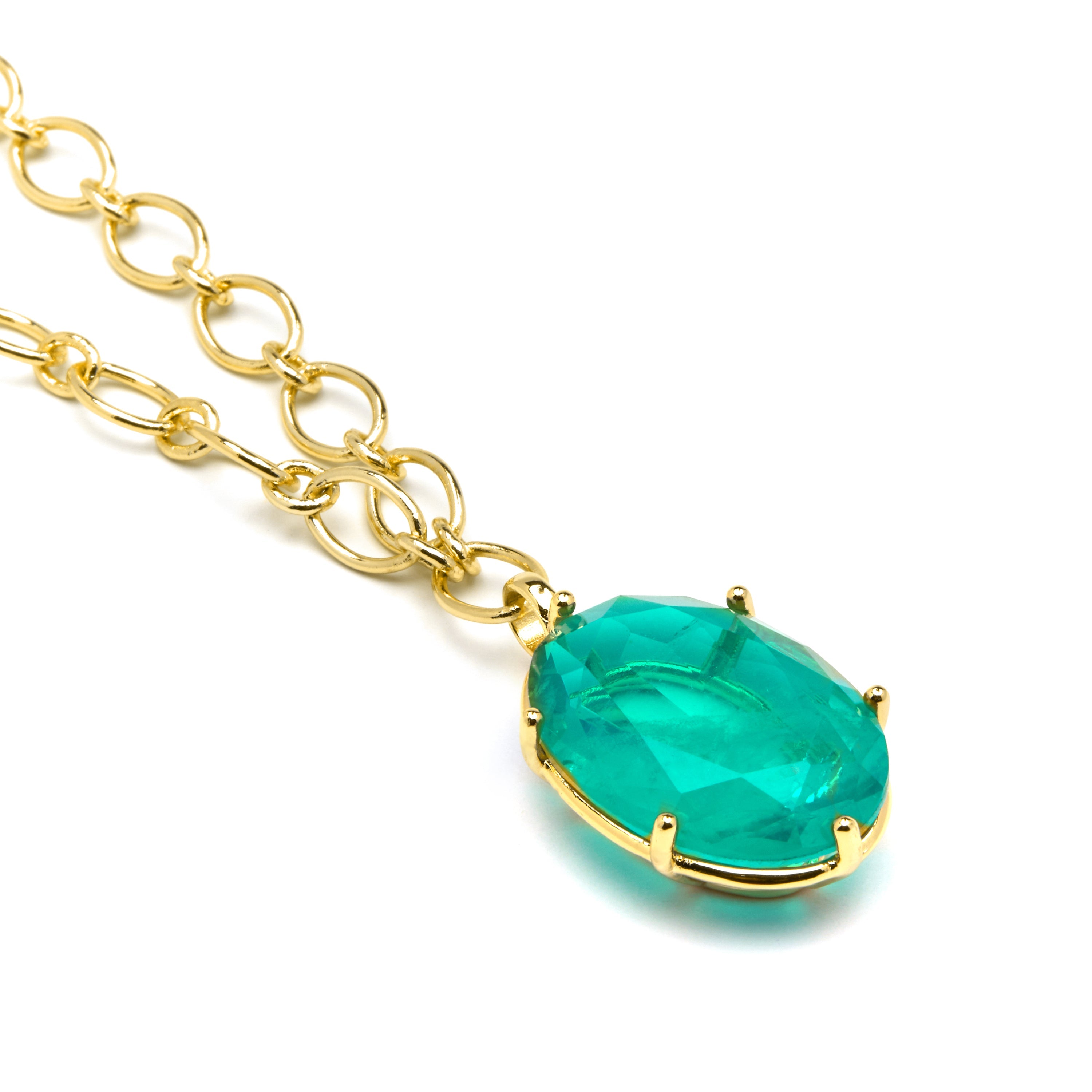 925 Sterling Silver and Green Zirconia Necklace, 18k Yellow Gold Finish - Jadir