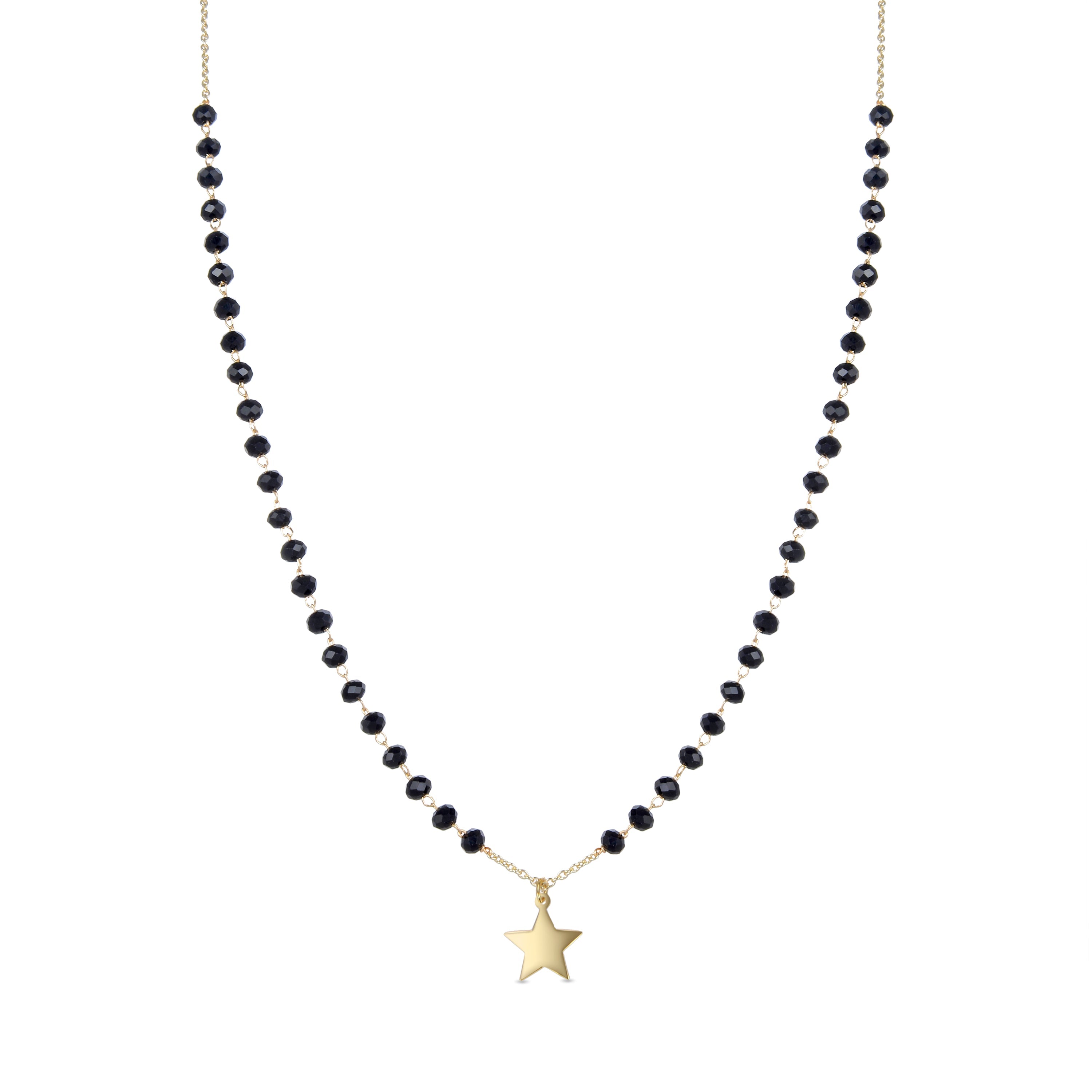 925 Sterling Silver Necklace with Black Crystal finished in 18K Yellow Gold - Mileu