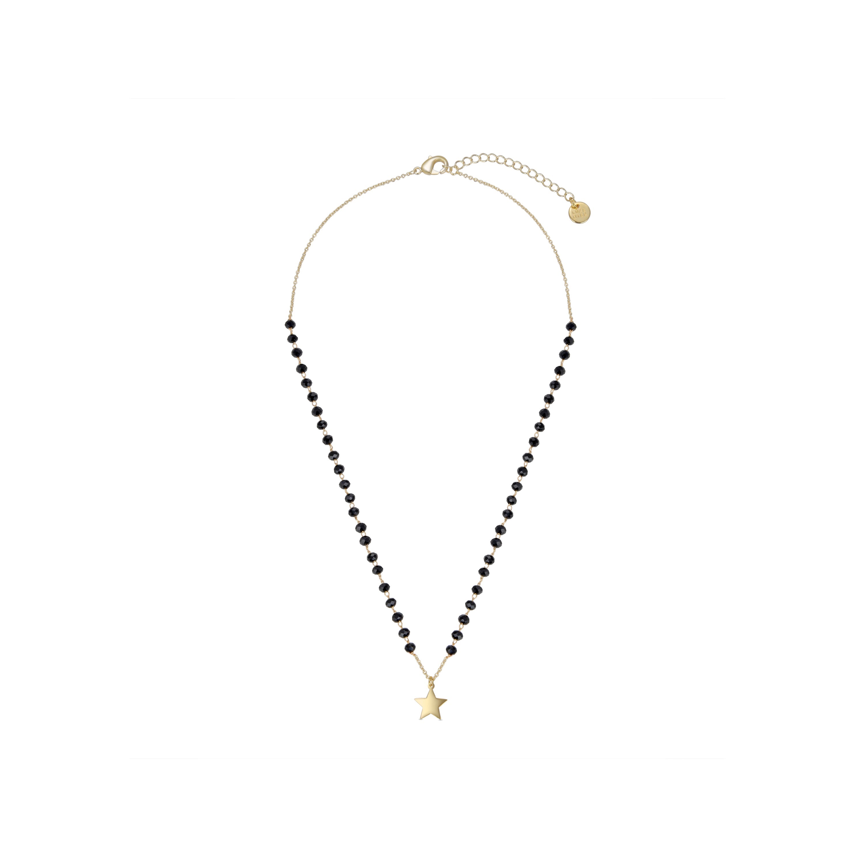 925 Sterling Silver Necklace with Black Crystal finished in 18K Yellow Gold - Mileu