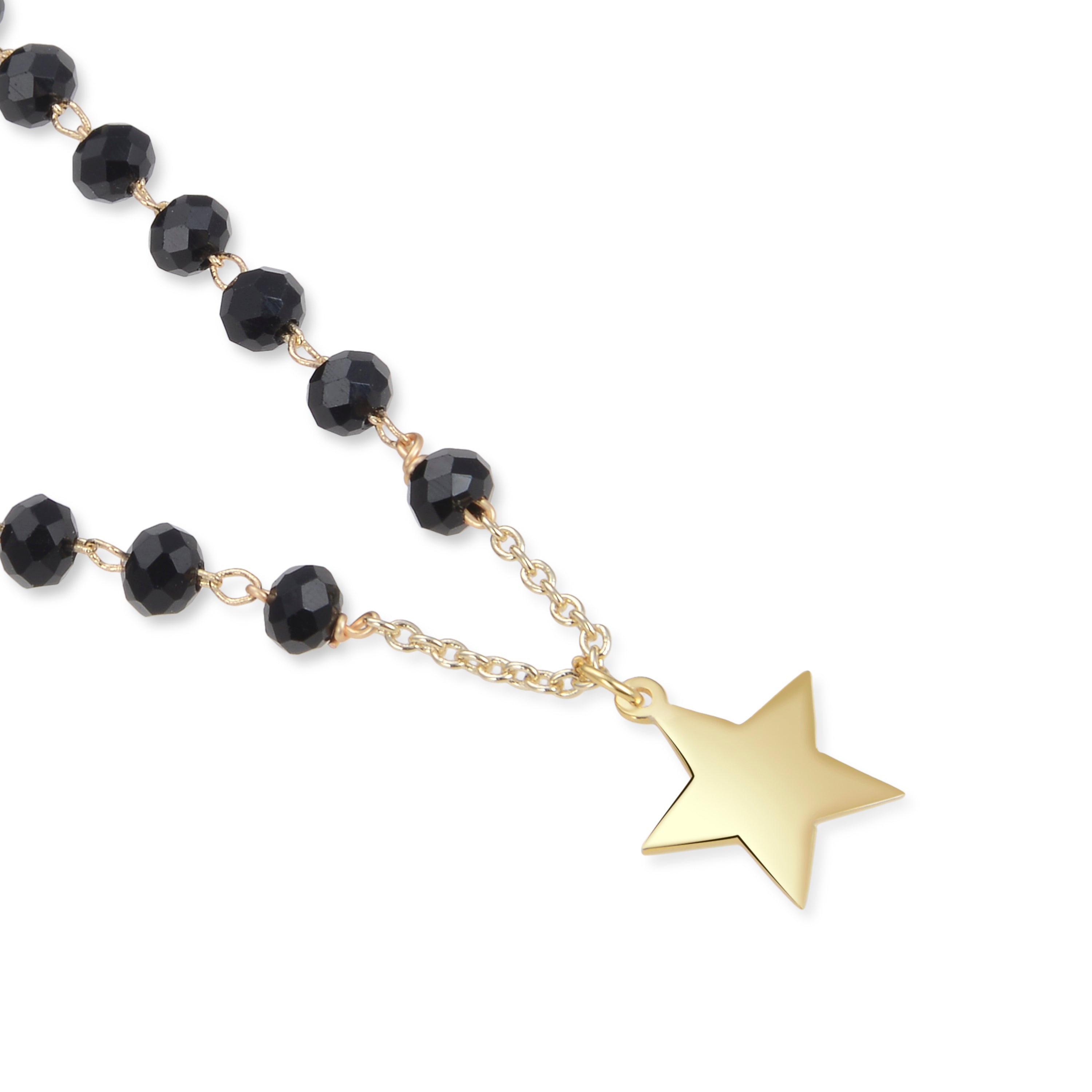 925 Sterling Silver Necklace with Black Crystal finished in 18K Yellow Gold - Mileu