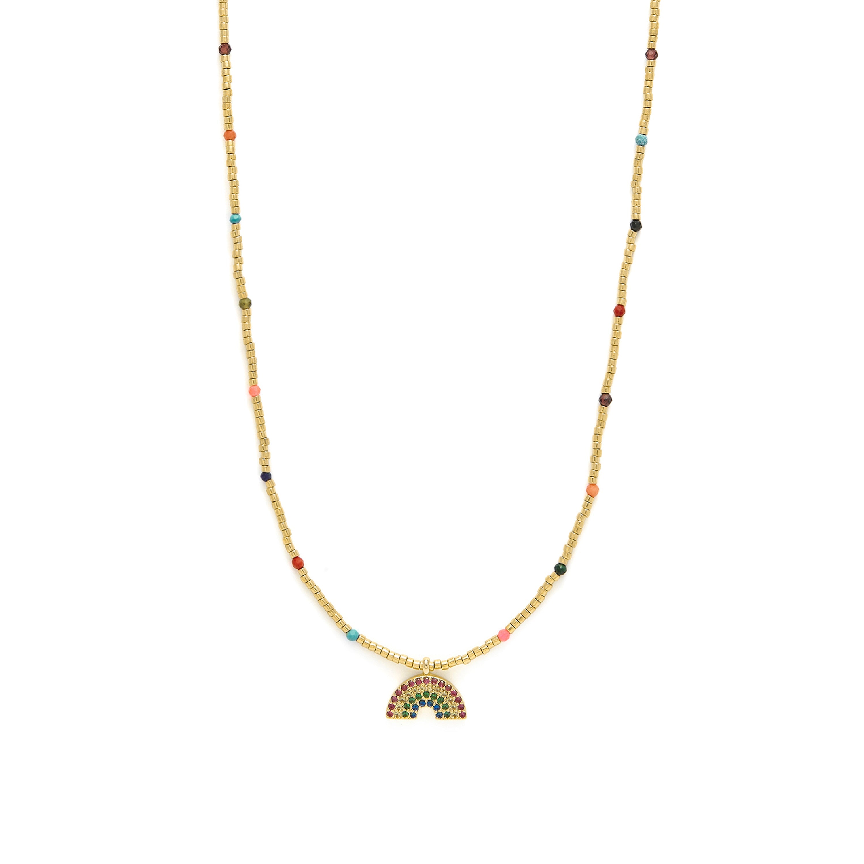 Sterling Silver 925 and Multicolor Zircon Necklace with 18k Yellow Gold Finish - Nivart