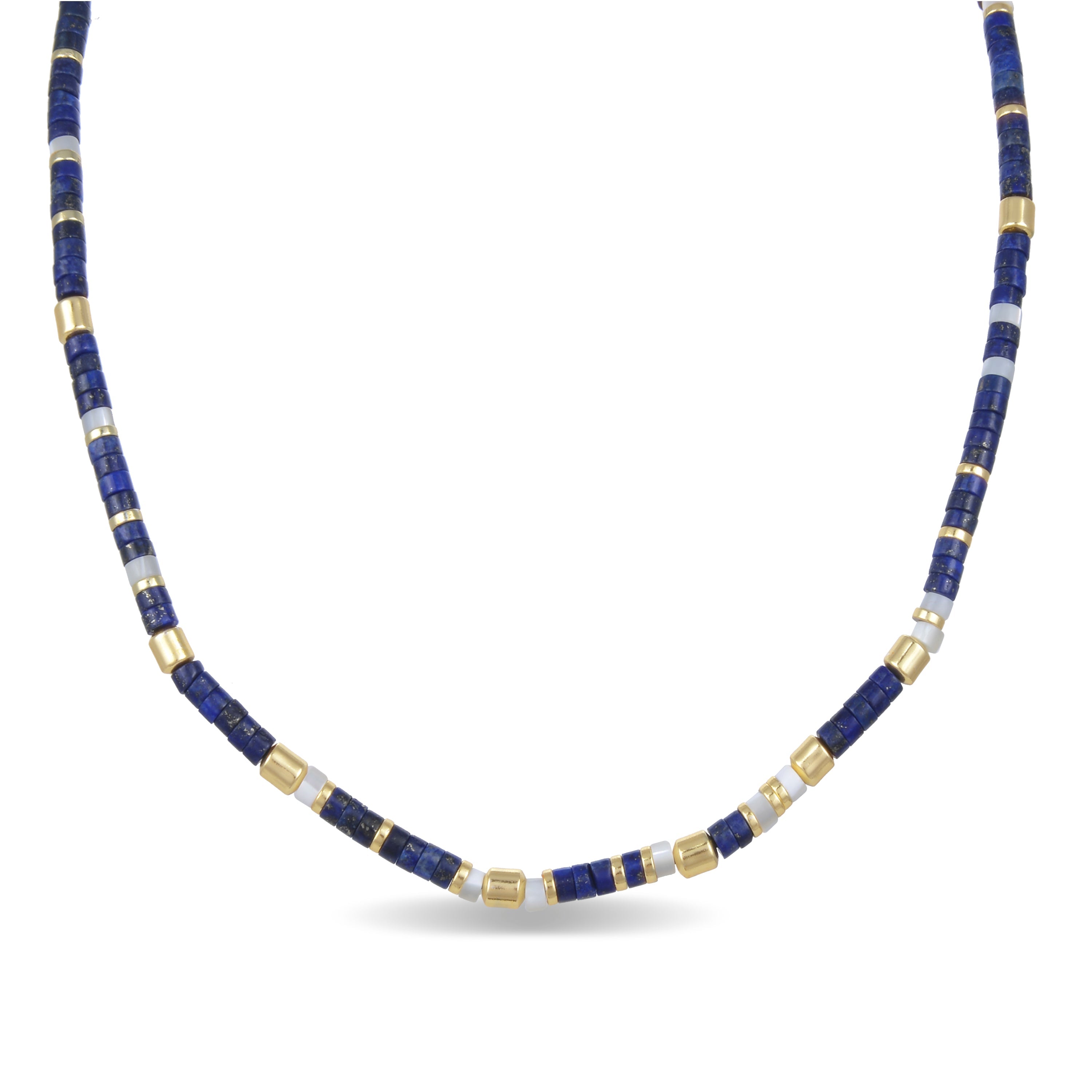 925 Sterling Silver Necklace with Natural Lapis Lazuli Finished in 18K Yellow Gold - Ihun