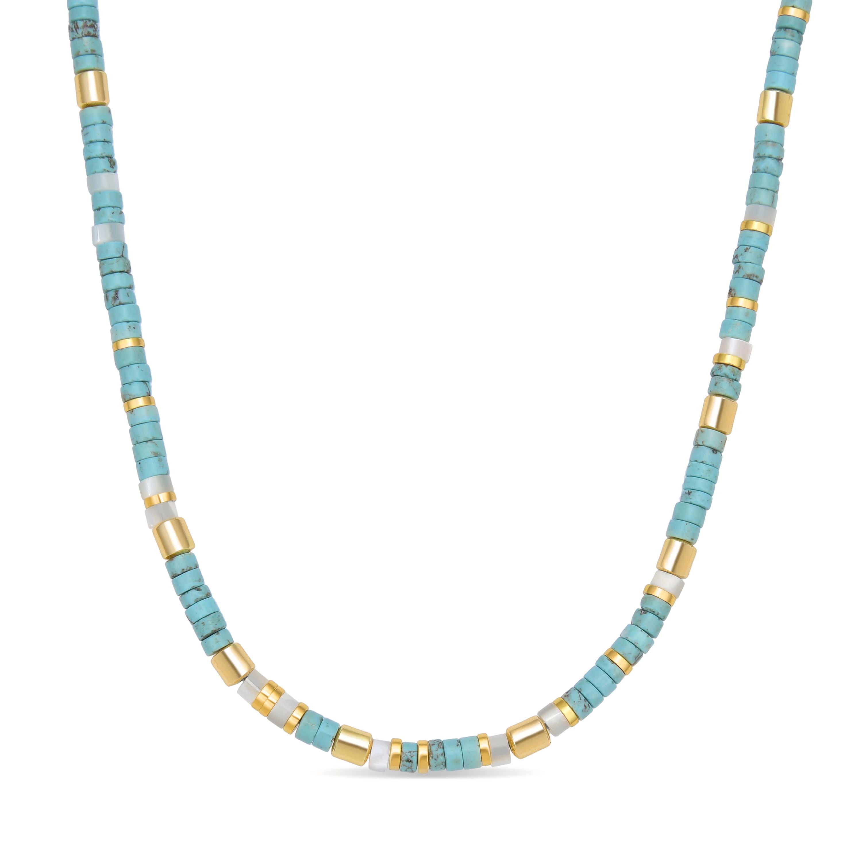 925 Sterling Silver Necklace with Turquoise Finished in 18K Yellow Gold - Ihun