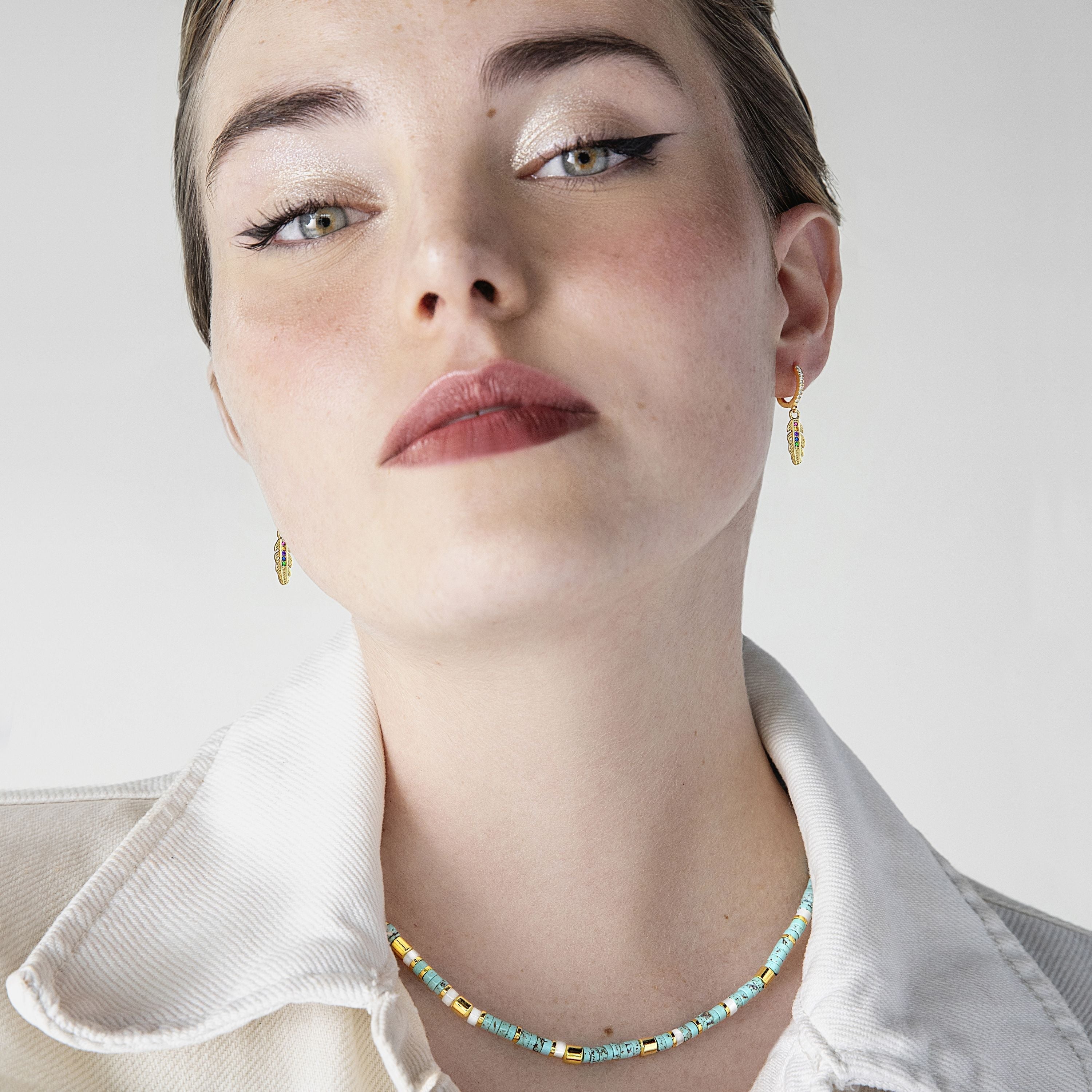 925 Sterling Silver Necklace with Turquoise Finished in 18K Yellow Gold - Ihun