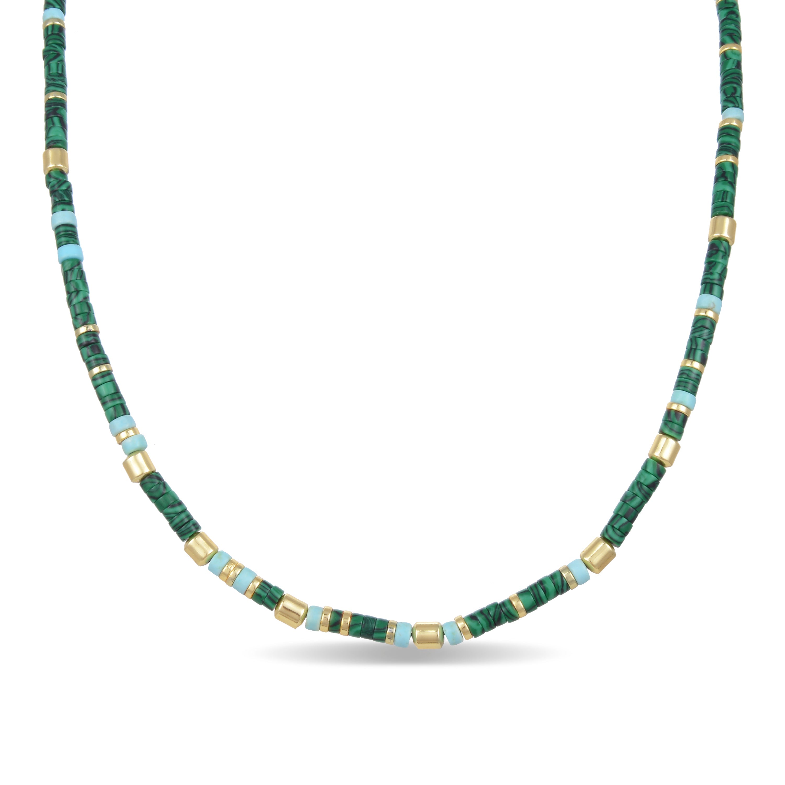 925 Sterling Silver Necklace with Malachite Finished in 18K Yellow Gold - Ihun