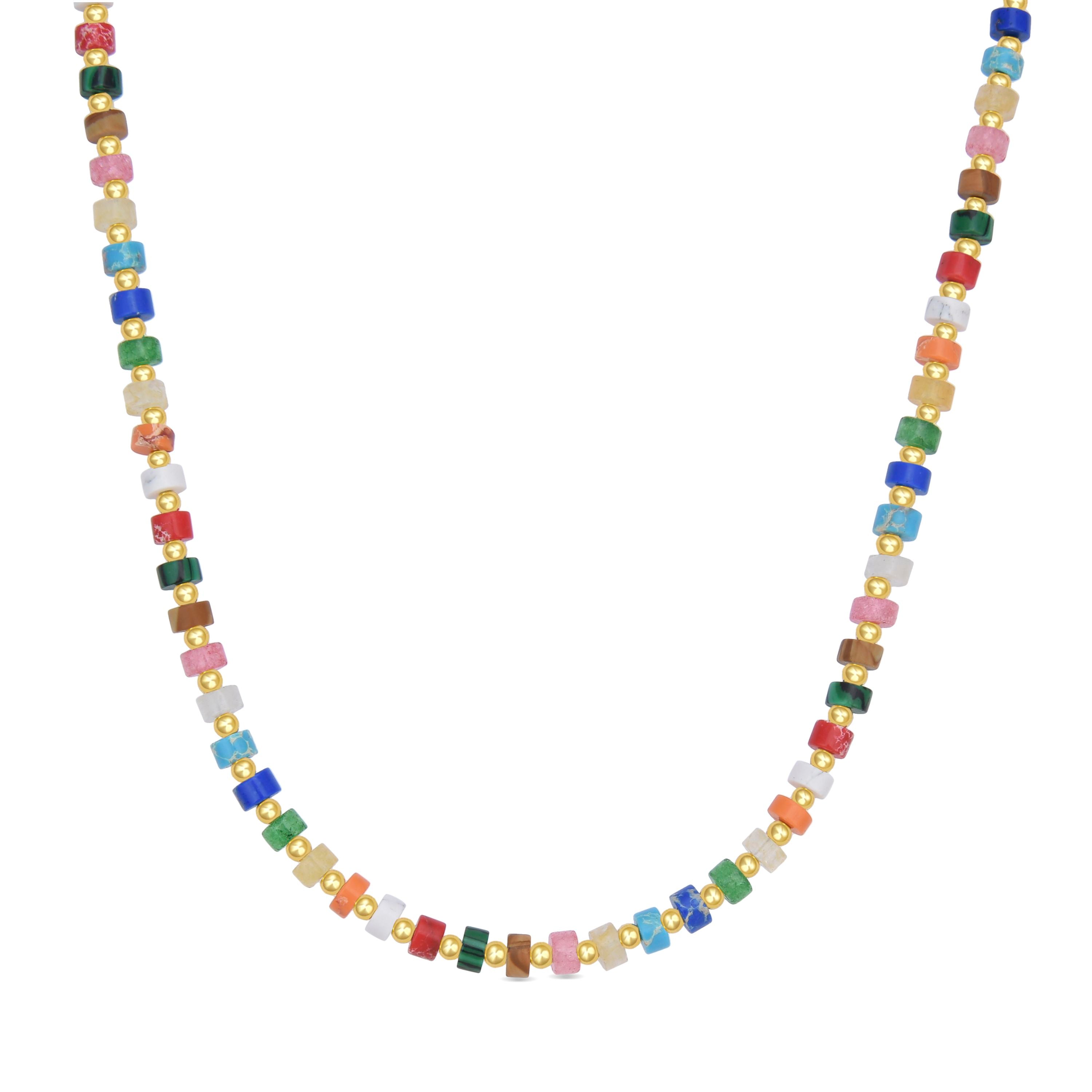 925 Sterling Silver Necklace with Multicolor Crystals Finished in 18K Yellow Gold - Ihun