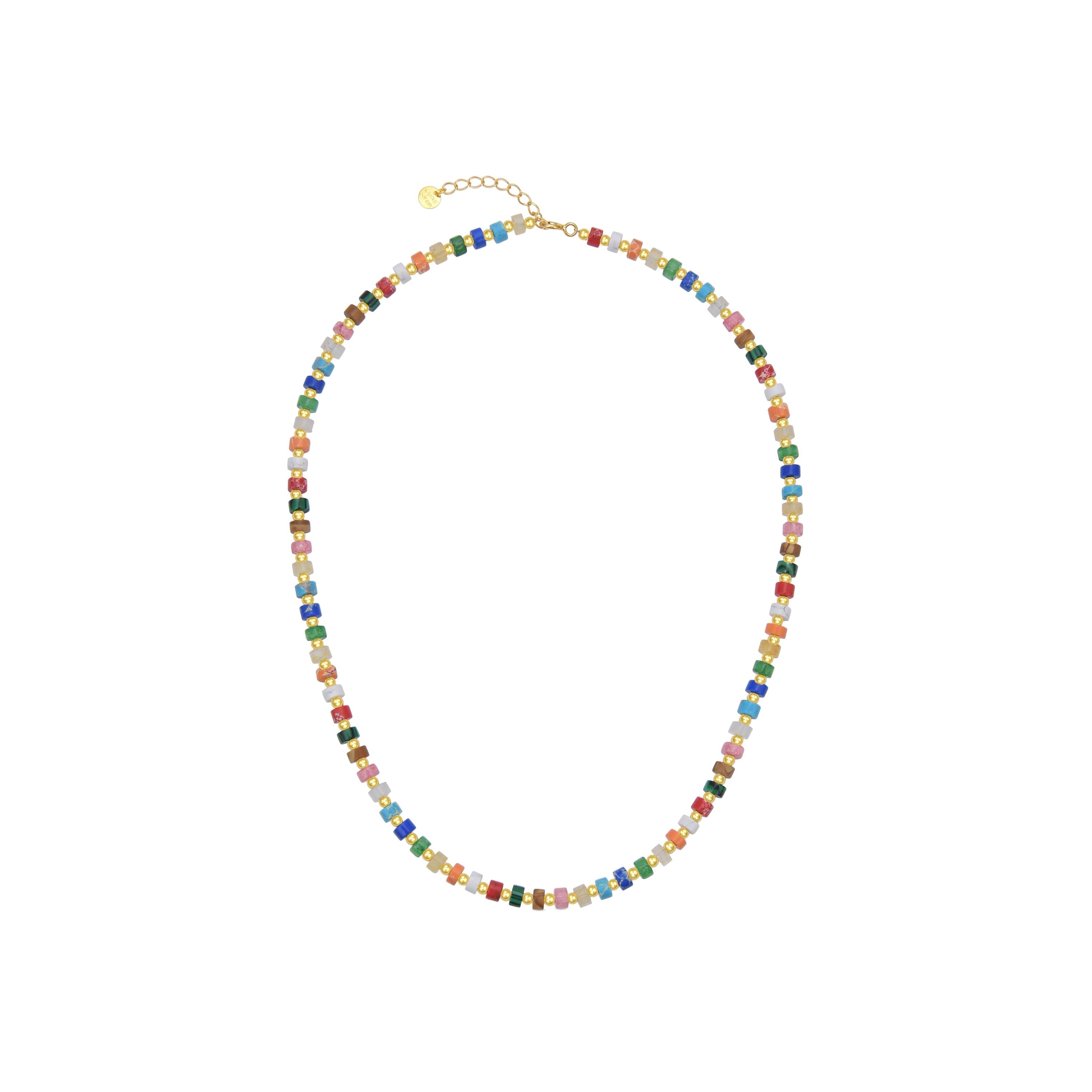 925 Sterling Silver Necklace with Multicolor Crystals Finished in 18K Yellow Gold - Ihun