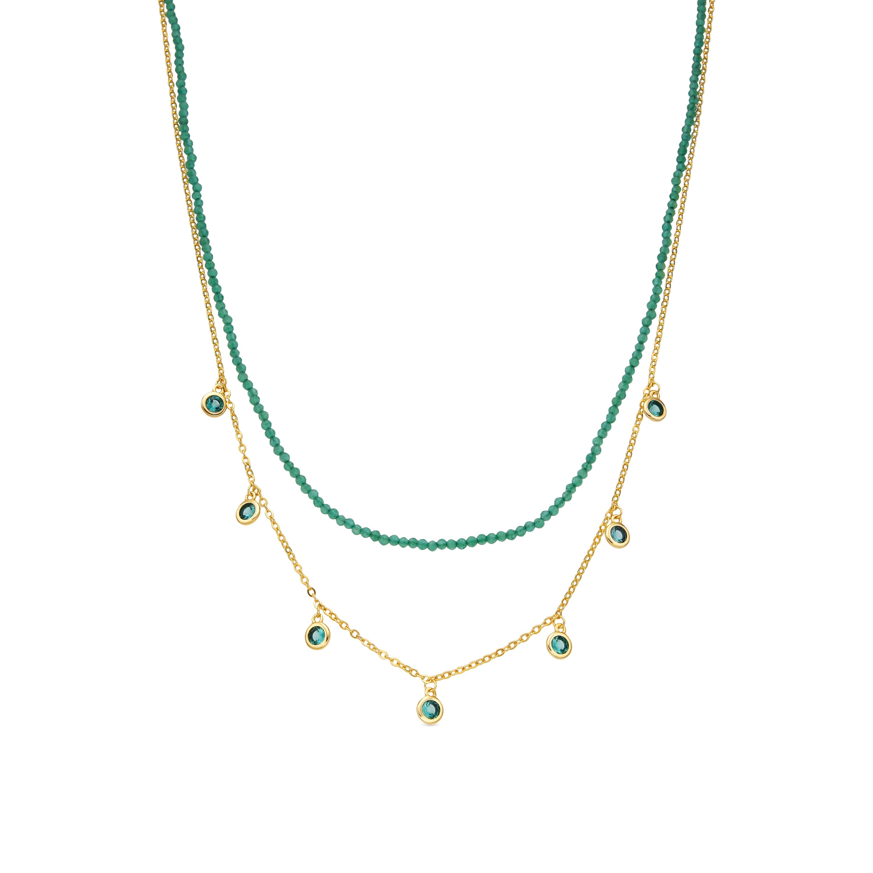 925 Sterling Silver and Emerald Zirconia Necklace in 18k Yellow Gold Finish - Zaru
