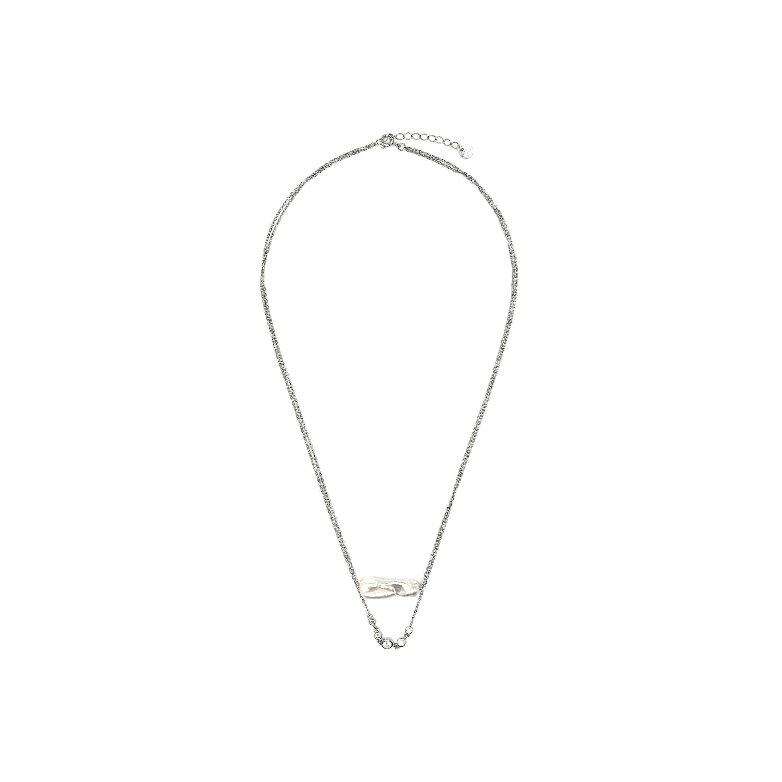 925 Sterling Silver and White Pearl Necklace with Rhodium Finish - Danysda
