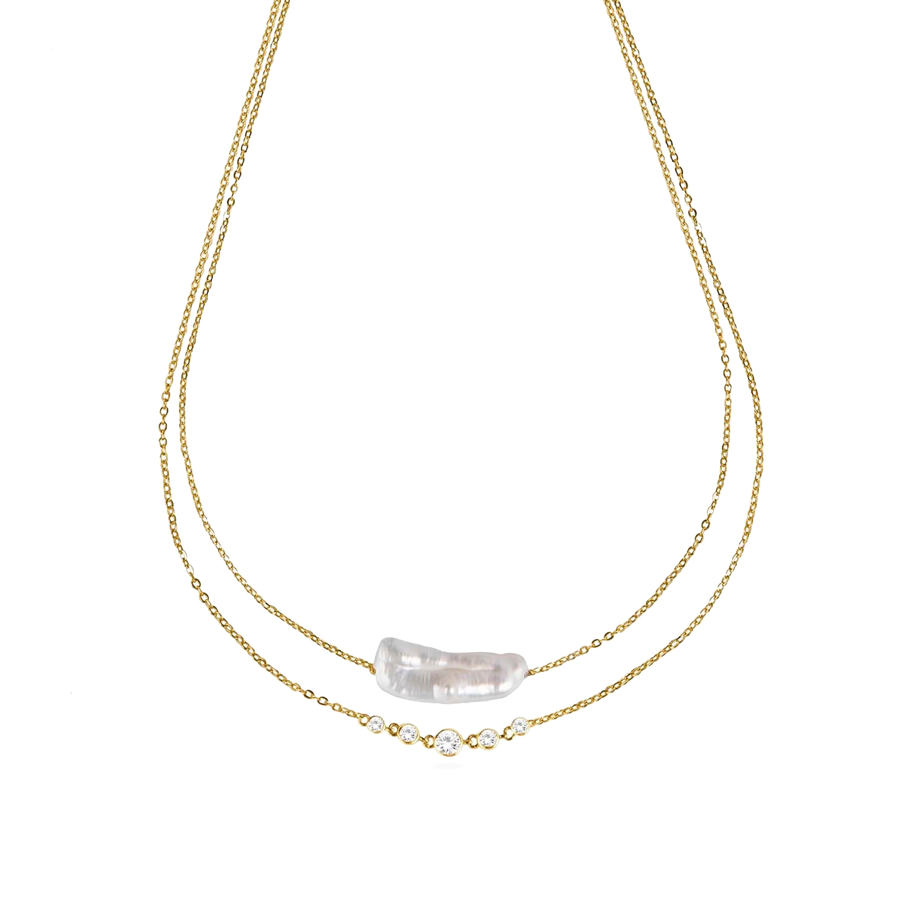 925 Sterling Silver Necklace with White Pearl Finished in 18K Yellow Gold - Danysda