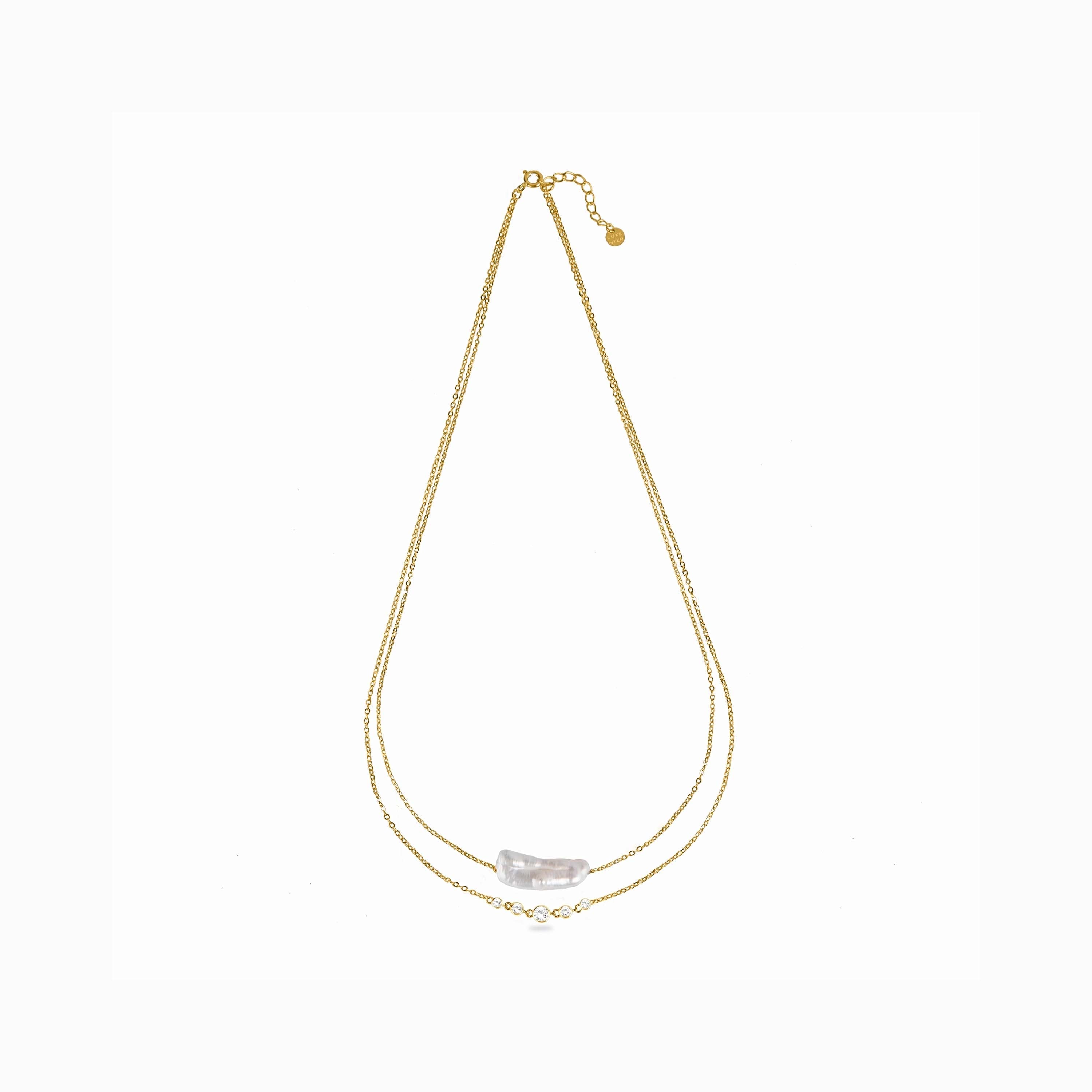 925 Sterling Silver Necklace with White Pearl Finished in 18K Yellow Gold - Danysda