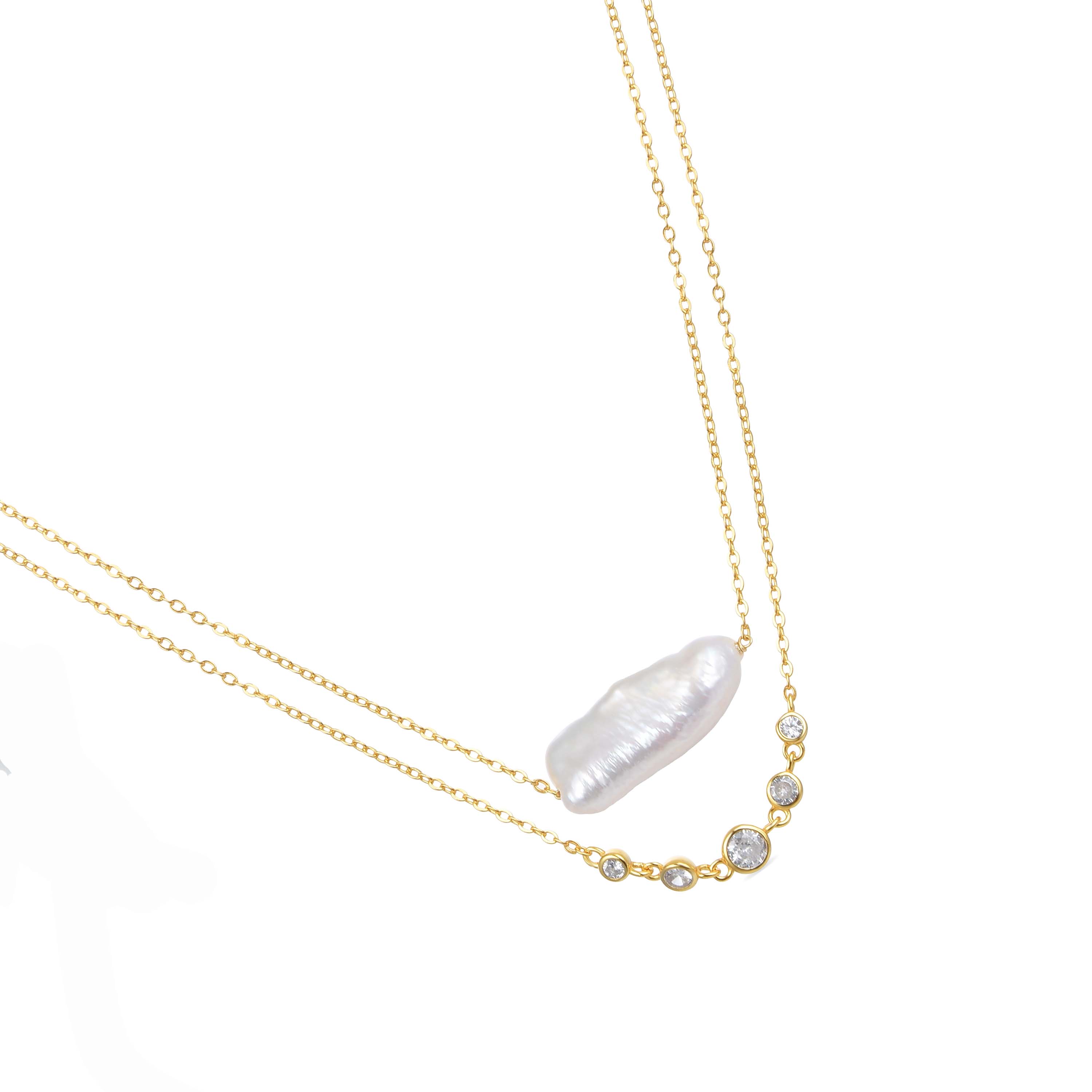 925 Sterling Silver Necklace with White Pearl Finished in 18K Yellow Gold - Danysda
