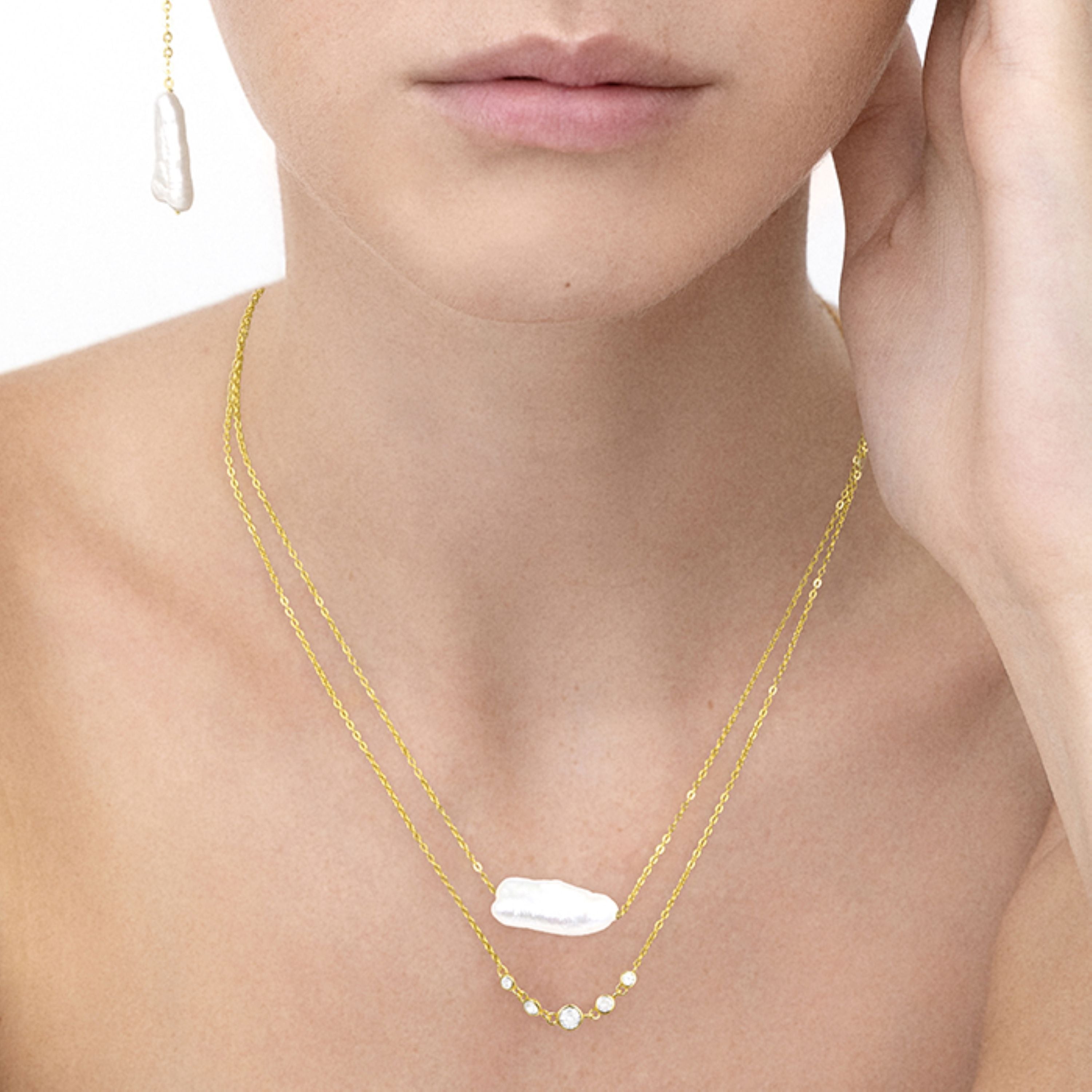 925 Sterling Silver Necklace with White Pearl Finished in 18K Yellow Gold - Danysda