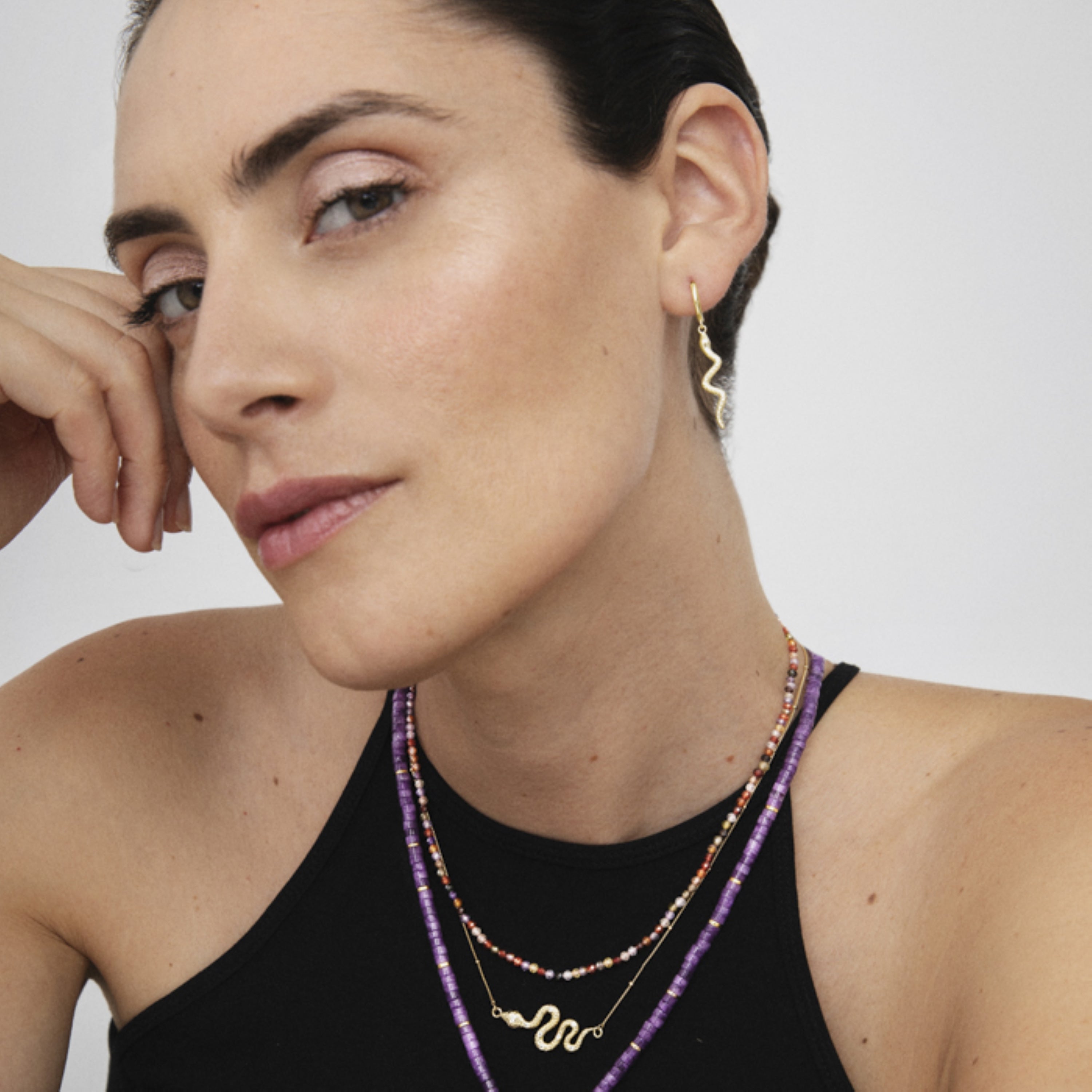 925 Sterling Silver Necklace with Multicolor Crystals Finished in 18K Yellow Gold - Ufela