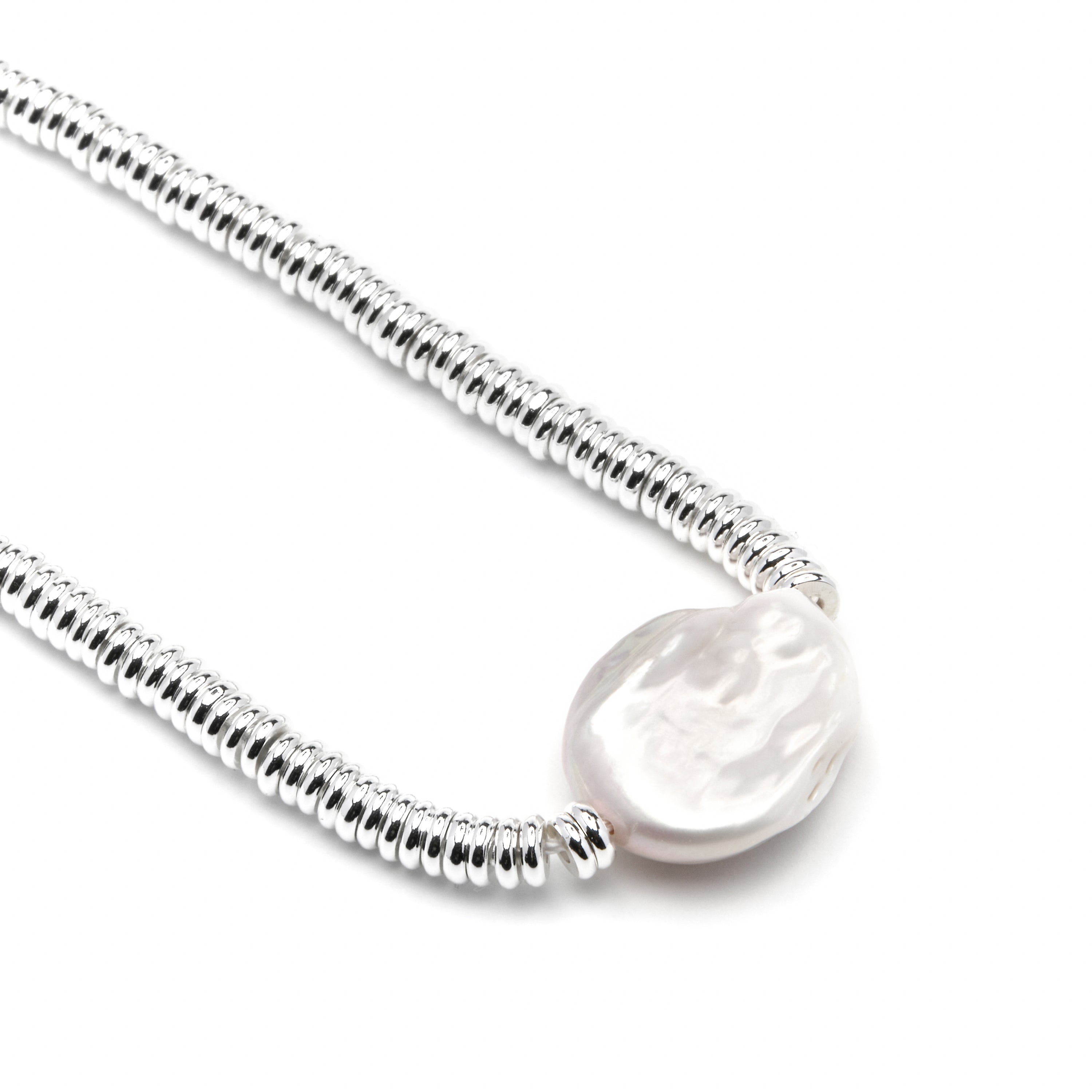 925 Sterling Silver and White Pearl Necklace with Rhodium Finish - Siever