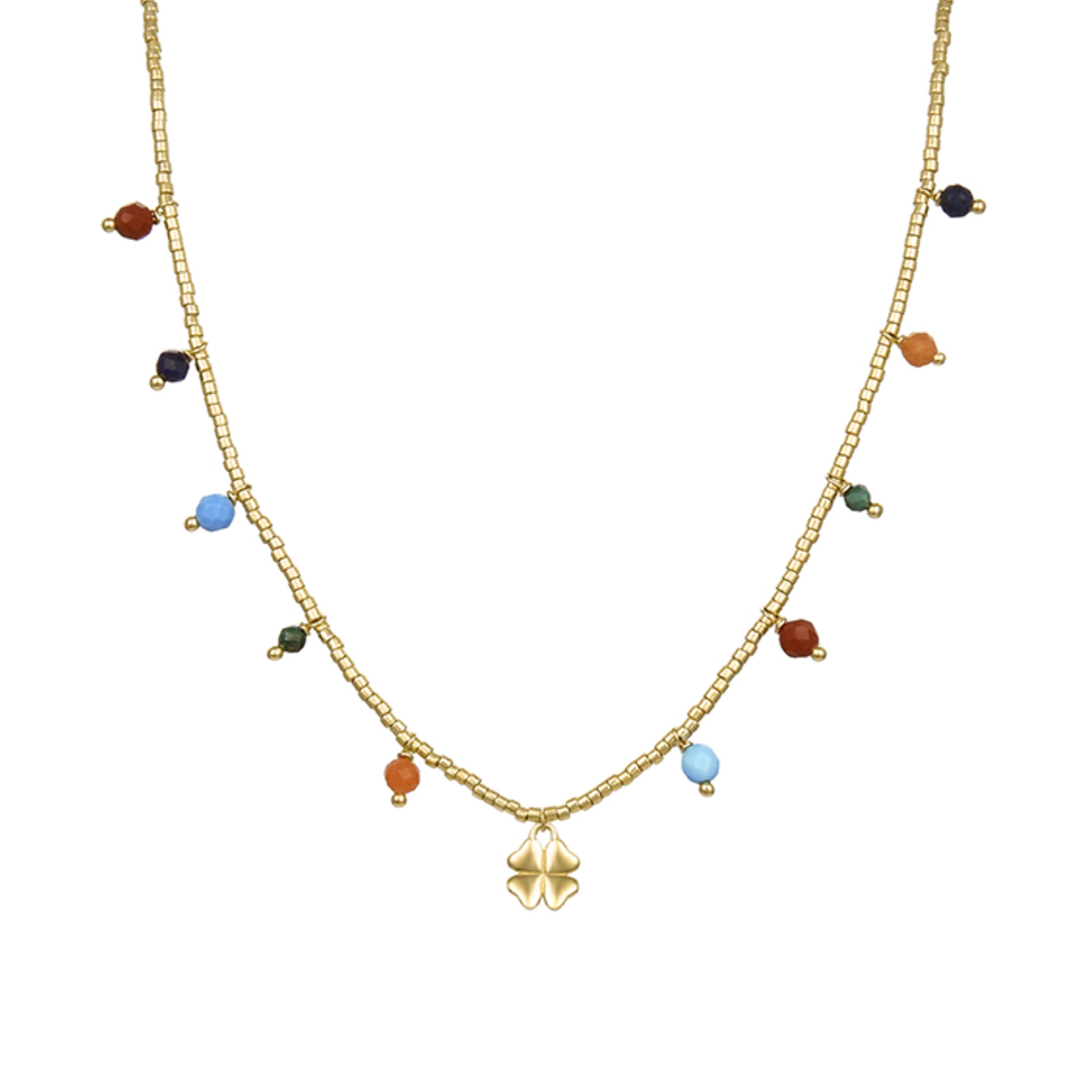 925 Sterling Silver Necklace with Multicolor Natural Stone finished in 18K Yellow Gold - Laila