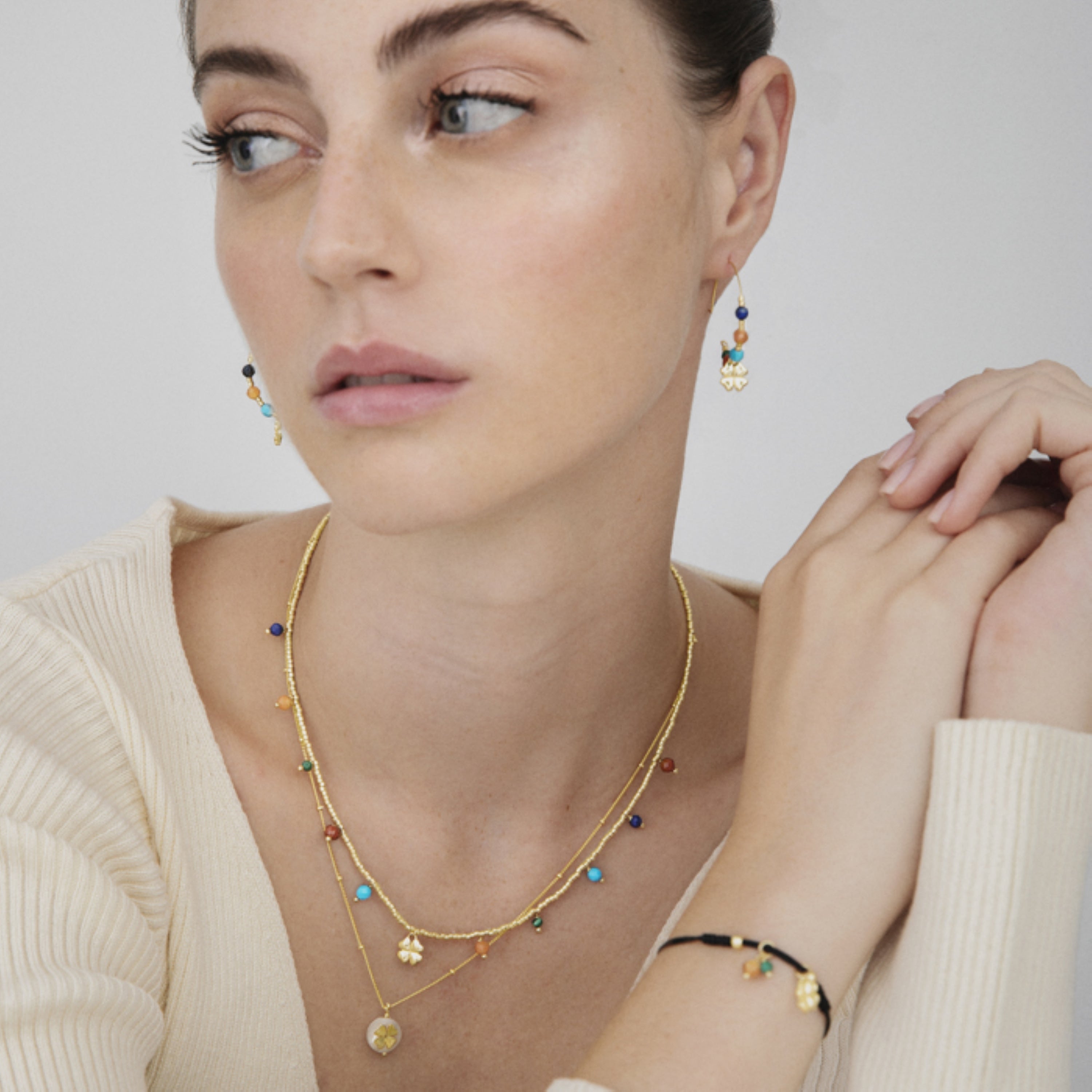 925 Sterling Silver Necklace with Multicolor Natural Stone finished in 18K Yellow Gold - Laila
