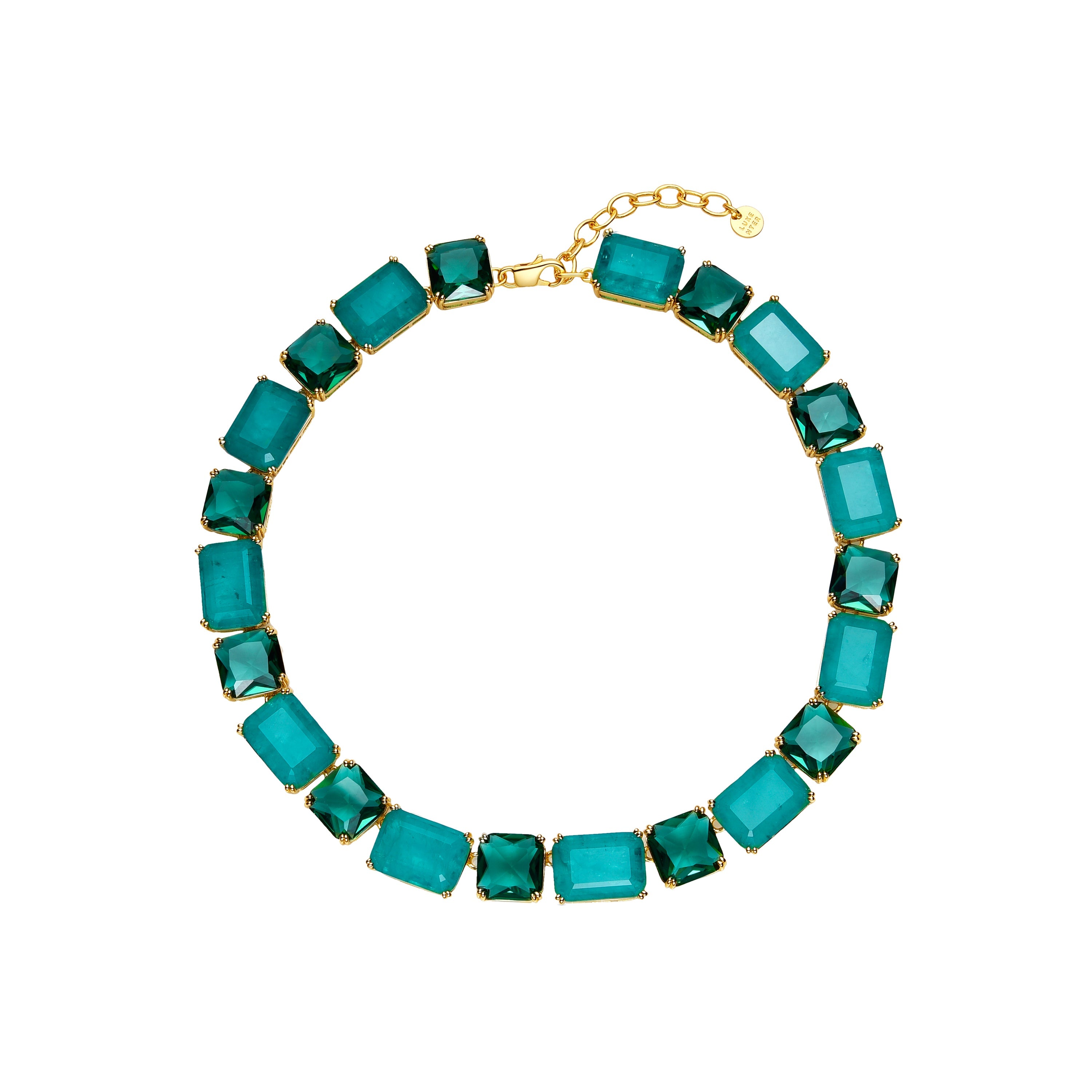 925 Sterling Silver and Paraiba Green Hydrothermal Quartz Necklace, 18k Yellow Gold Finish - Lindrak