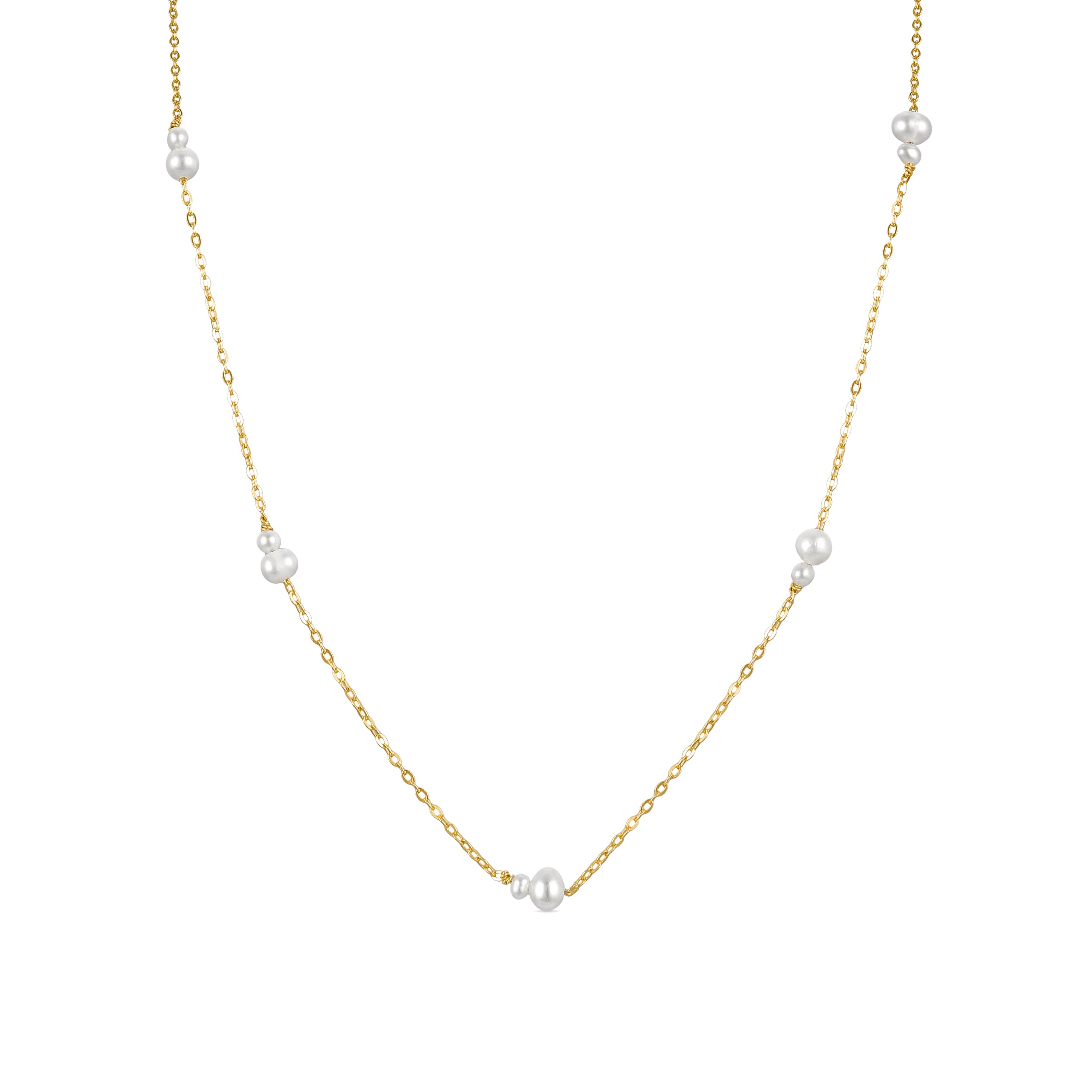 925 Sterling Silver Necklace with White Pearl Finished in 18K Yellow Gold - Ardka