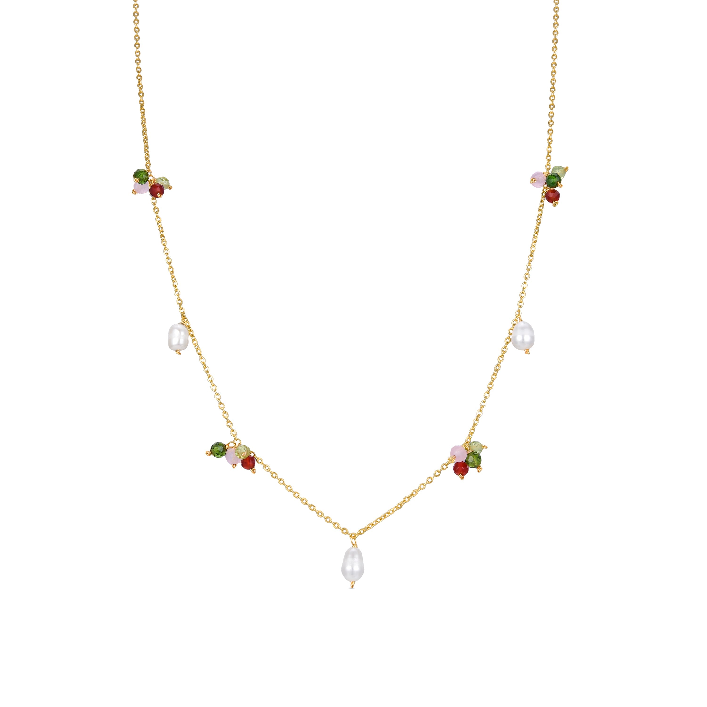 925 Sterling Silver Necklace with White Pearl Finished in 18K Yellow Gold - Fanim