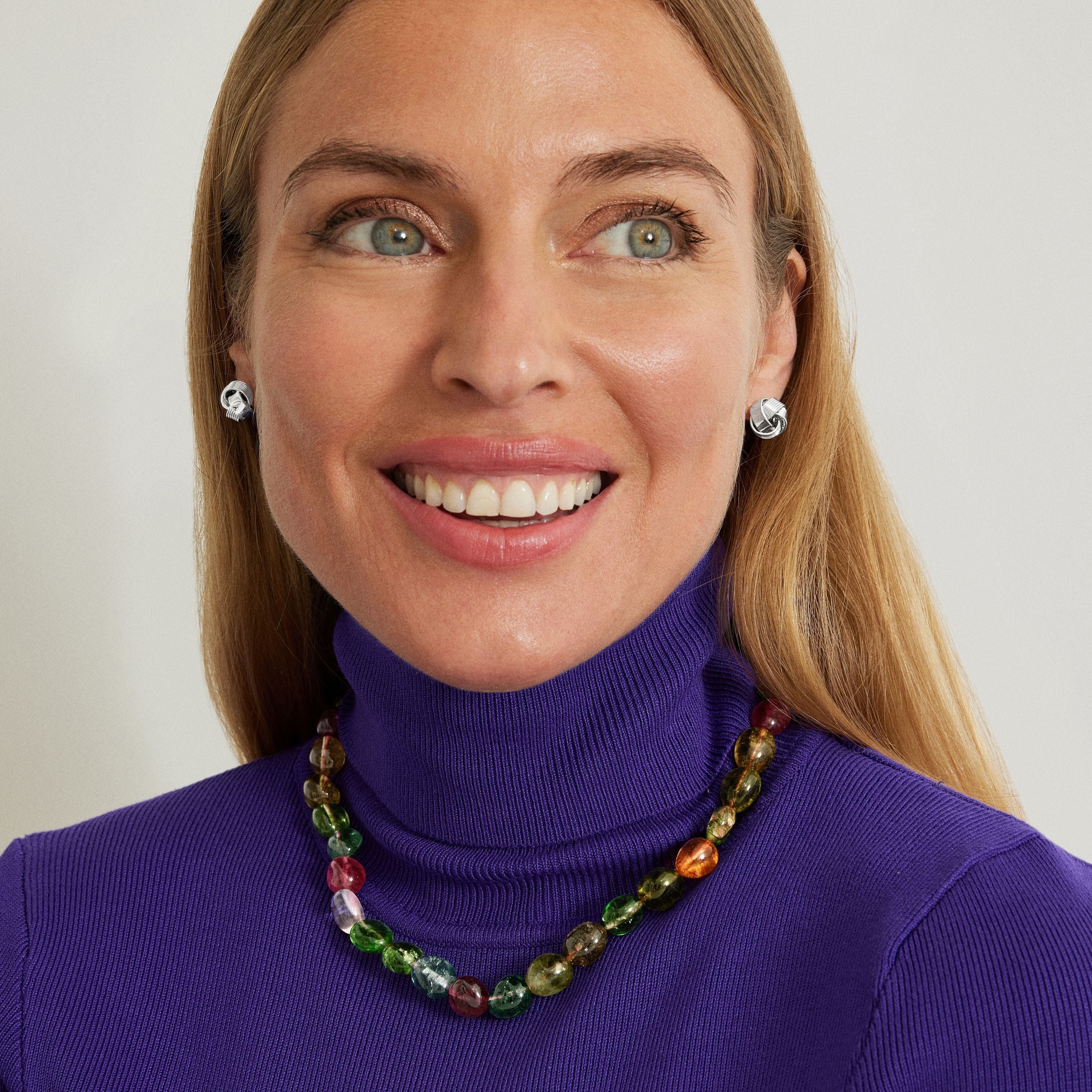 925 Sterling Silver Necklace with Multicolor Crystals Finished in 18K Yellow Gold - Karse