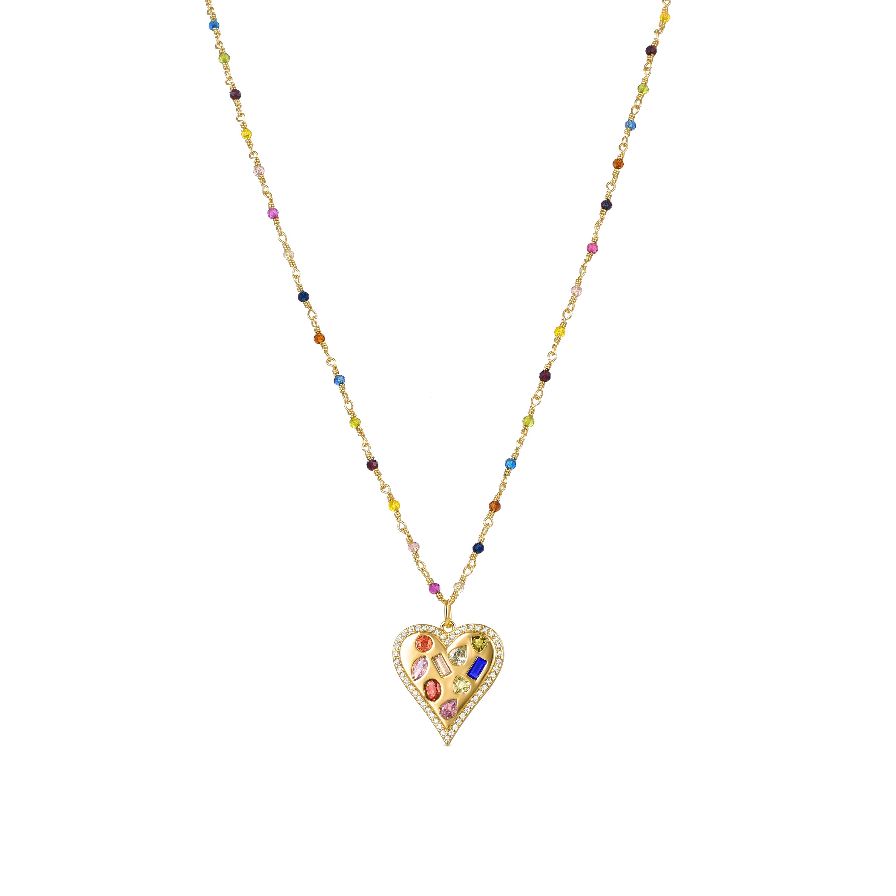 925 Sterling Silver Necklace with Multicolor Zirconia finished in 18K Yellow Gold - Hamka